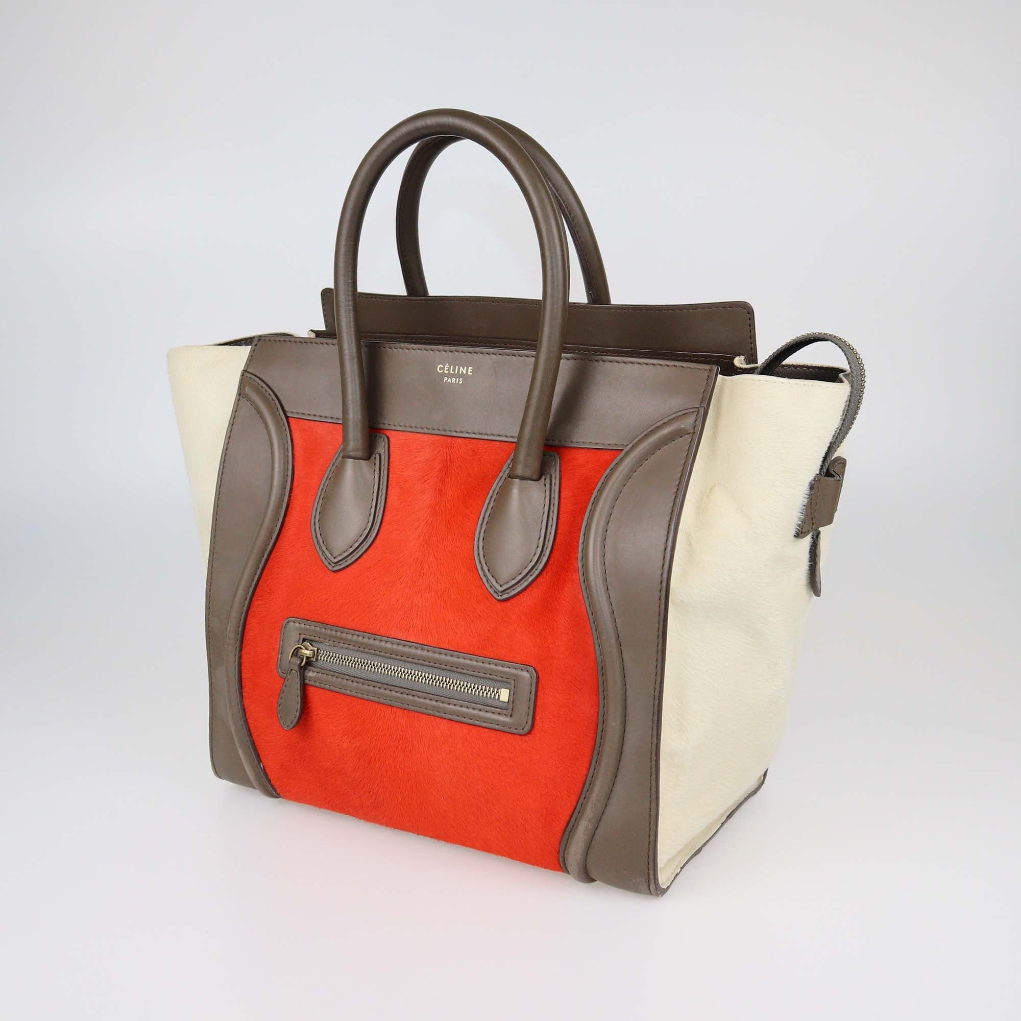 Celine Tricolor Calf Hair and Leather Mini Luggage Tote