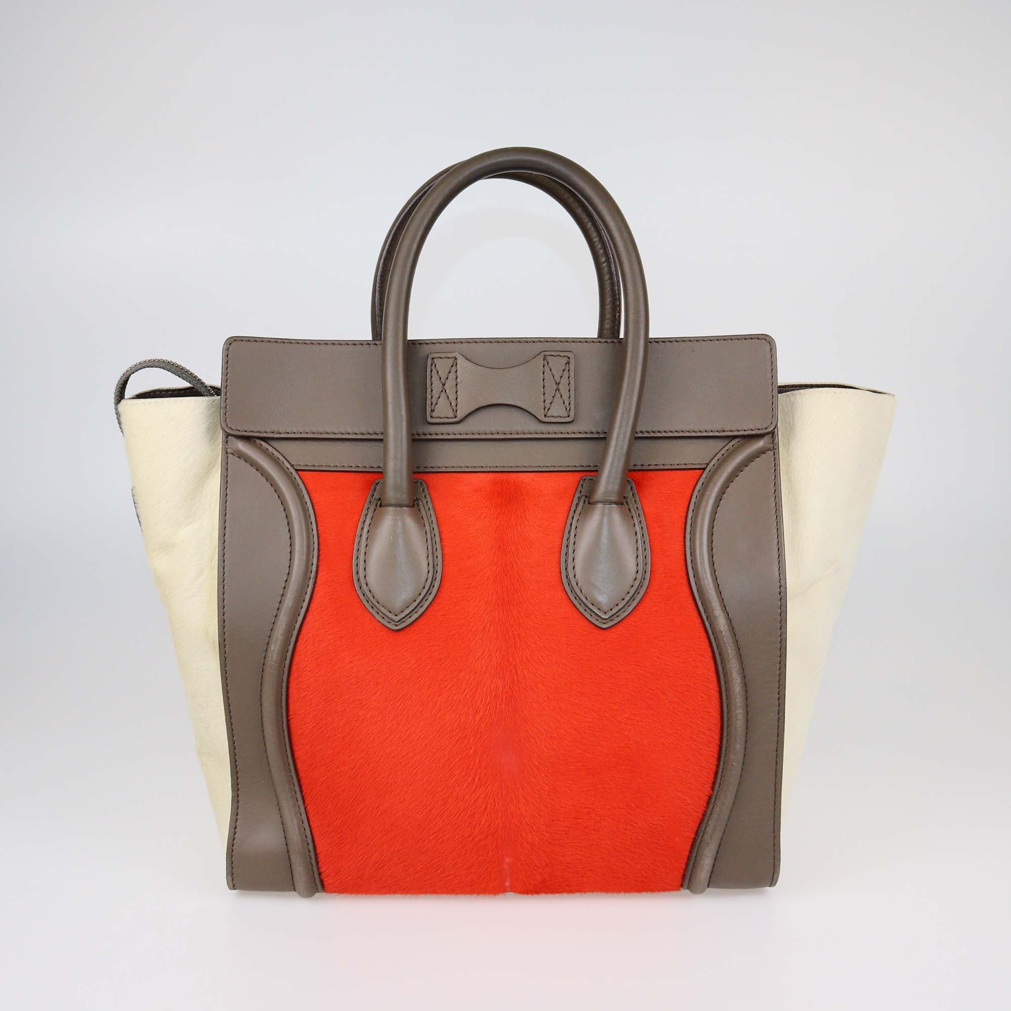 Celine Tricolor Calf Hair and Leather Mini Luggage Tote
