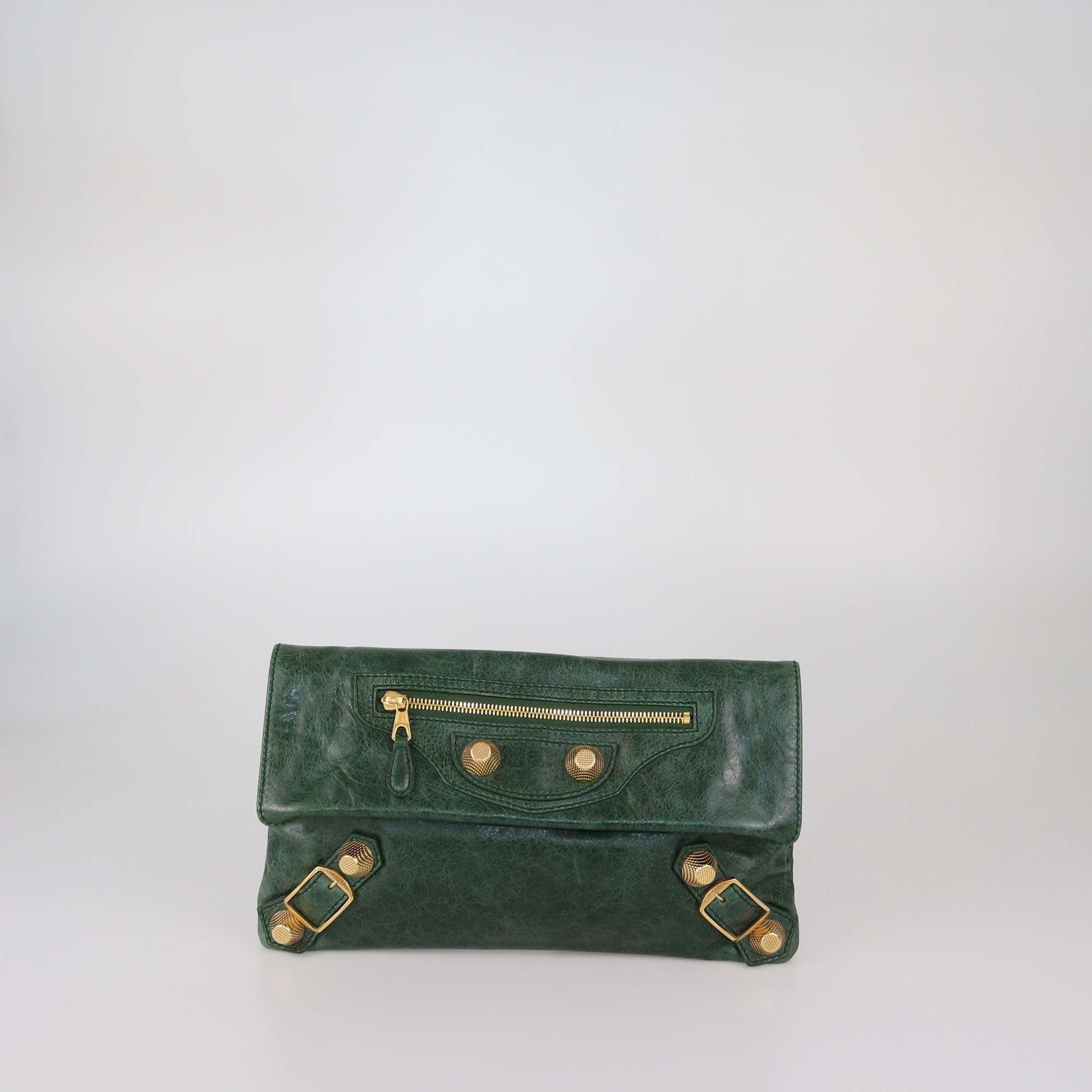 Balenciaga Green Leather GGH Envelope Clutch
