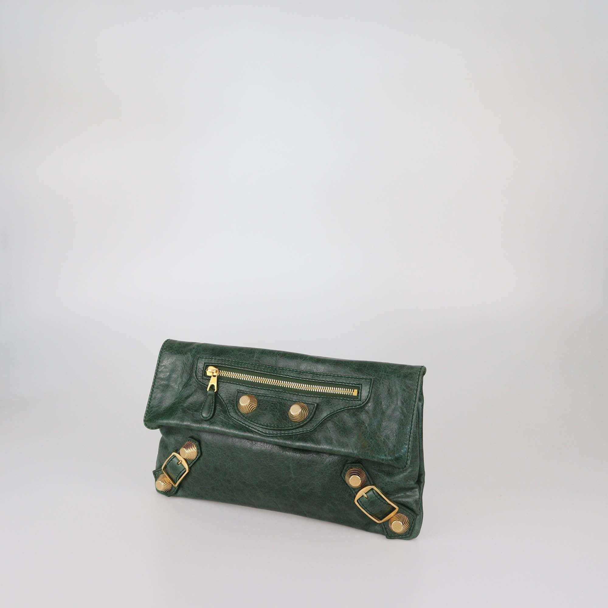 Balenciaga Green Leather GGH Envelope Clutch