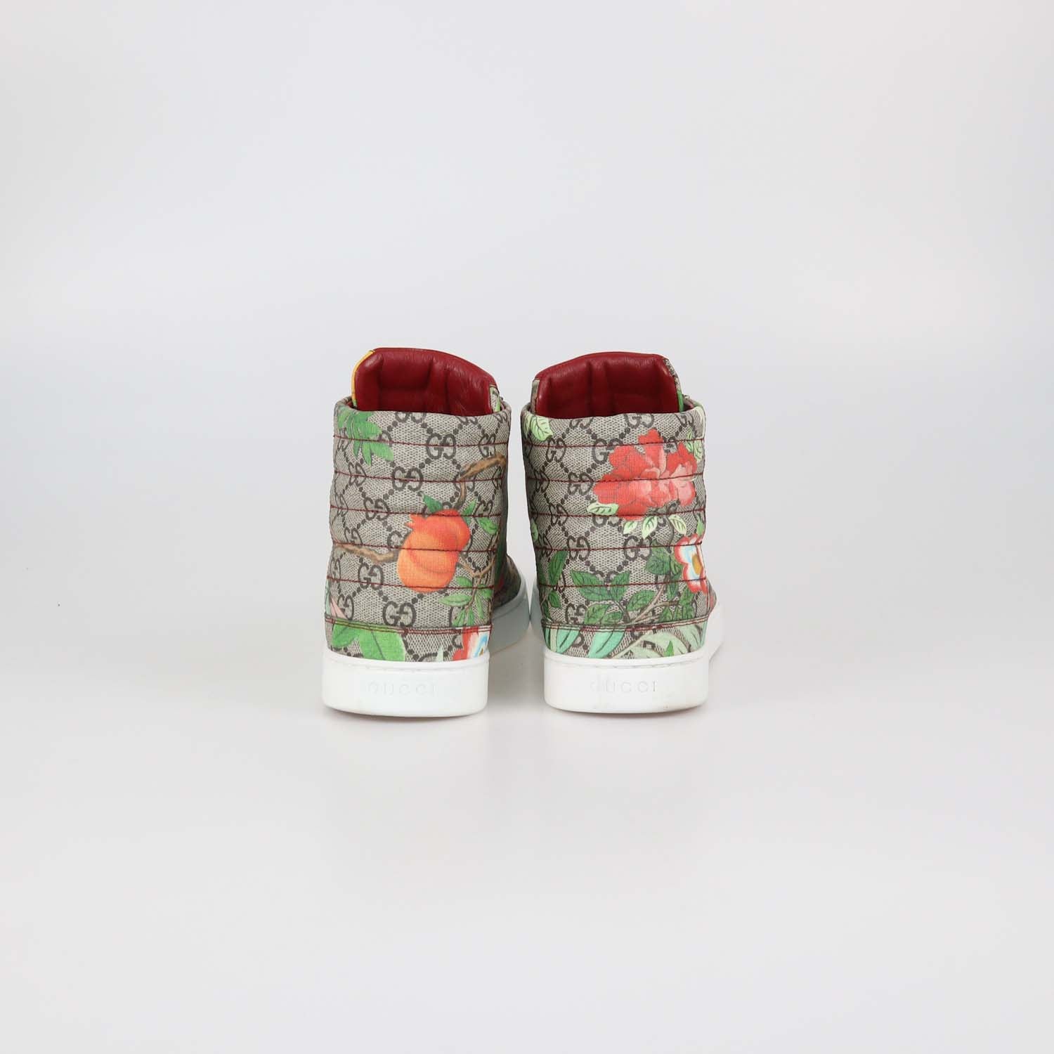 Gucci Beige/Red GG Supreme Canvas Tian Print High Top Sneakers