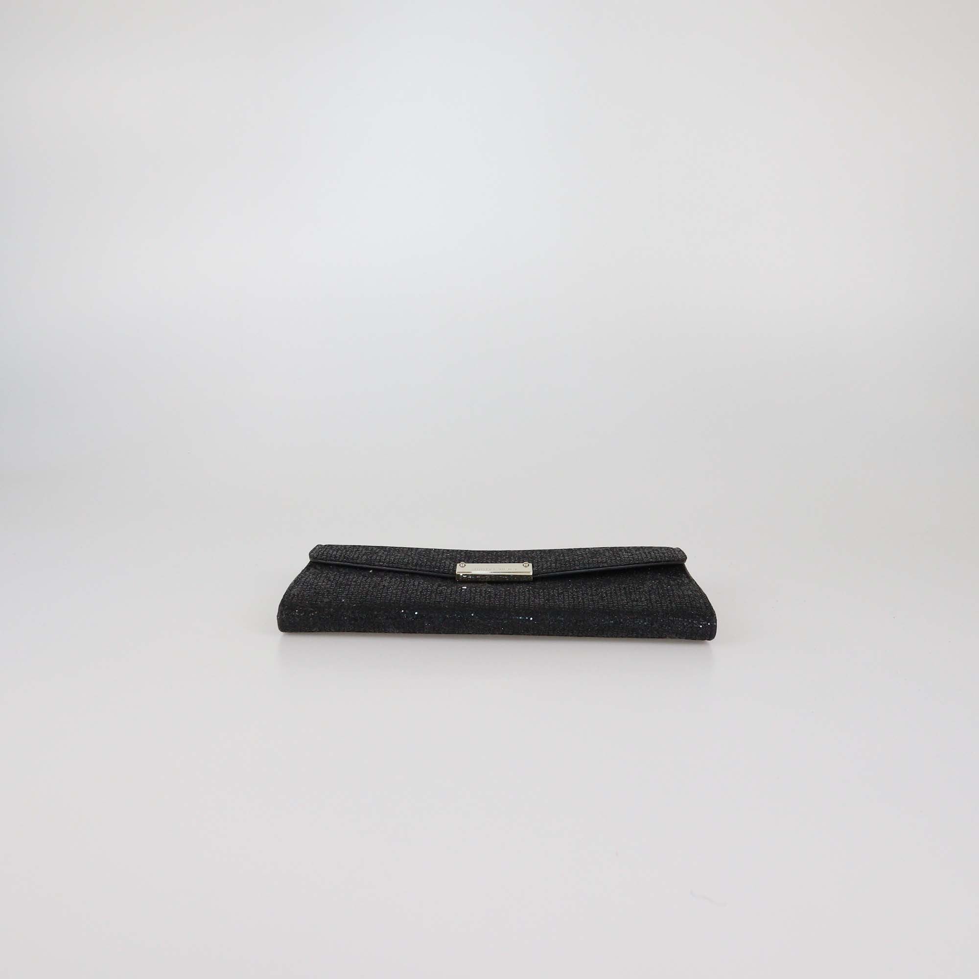 Jimmy Choo Black Glitter Fabric Riane Clutch