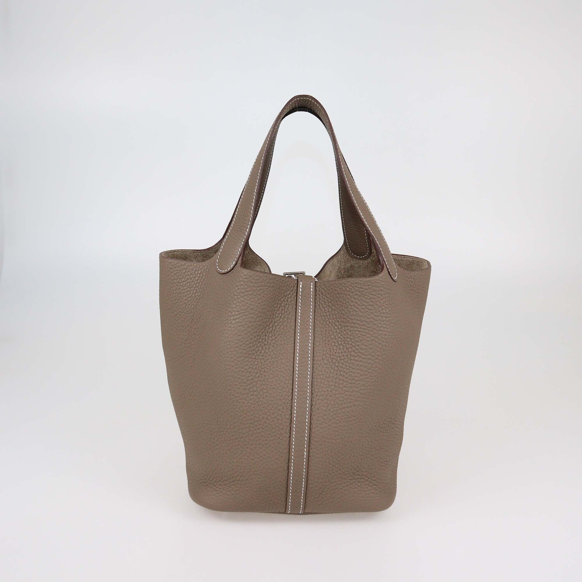 Hermes Etoupe Clemence Leather Picotin Lock 22 Bag