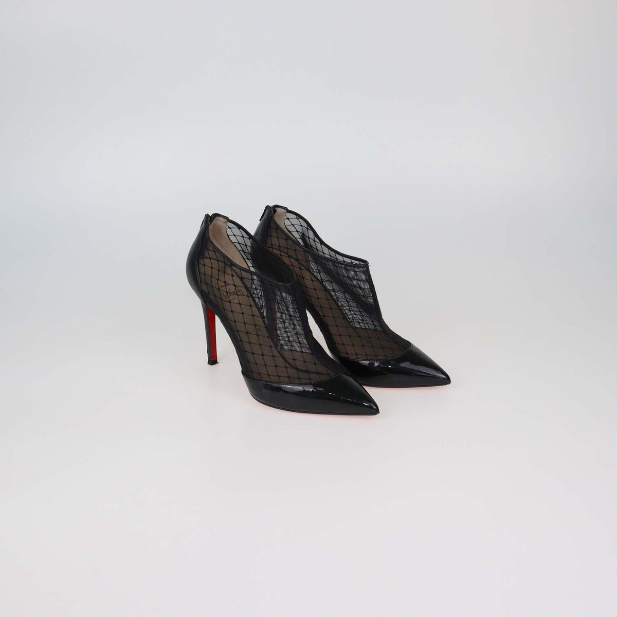 Christian Louboutin Black Mesh and Patent Leather Filette Booties