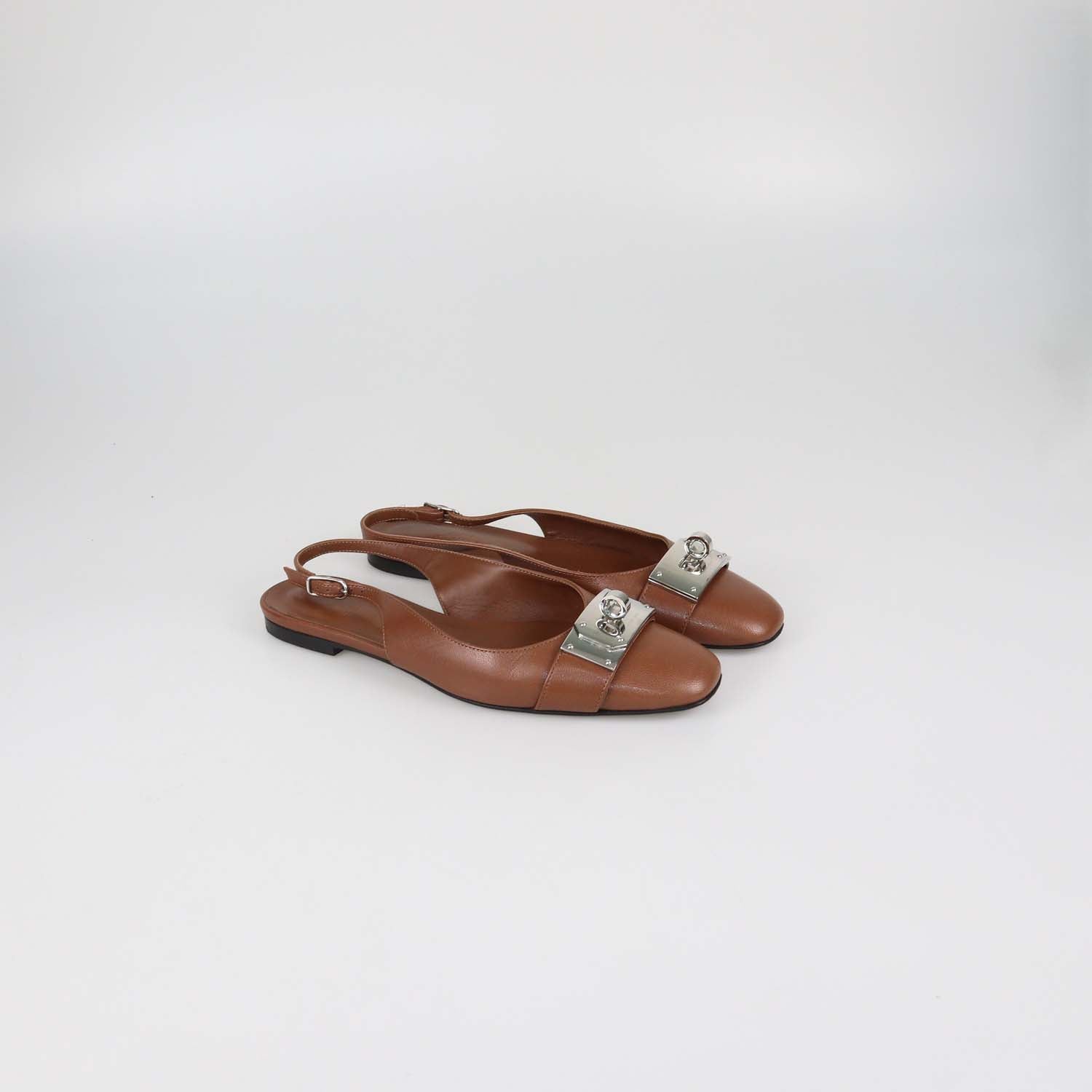 Hermes Dark Brown Leather Innocente Slingback Flats