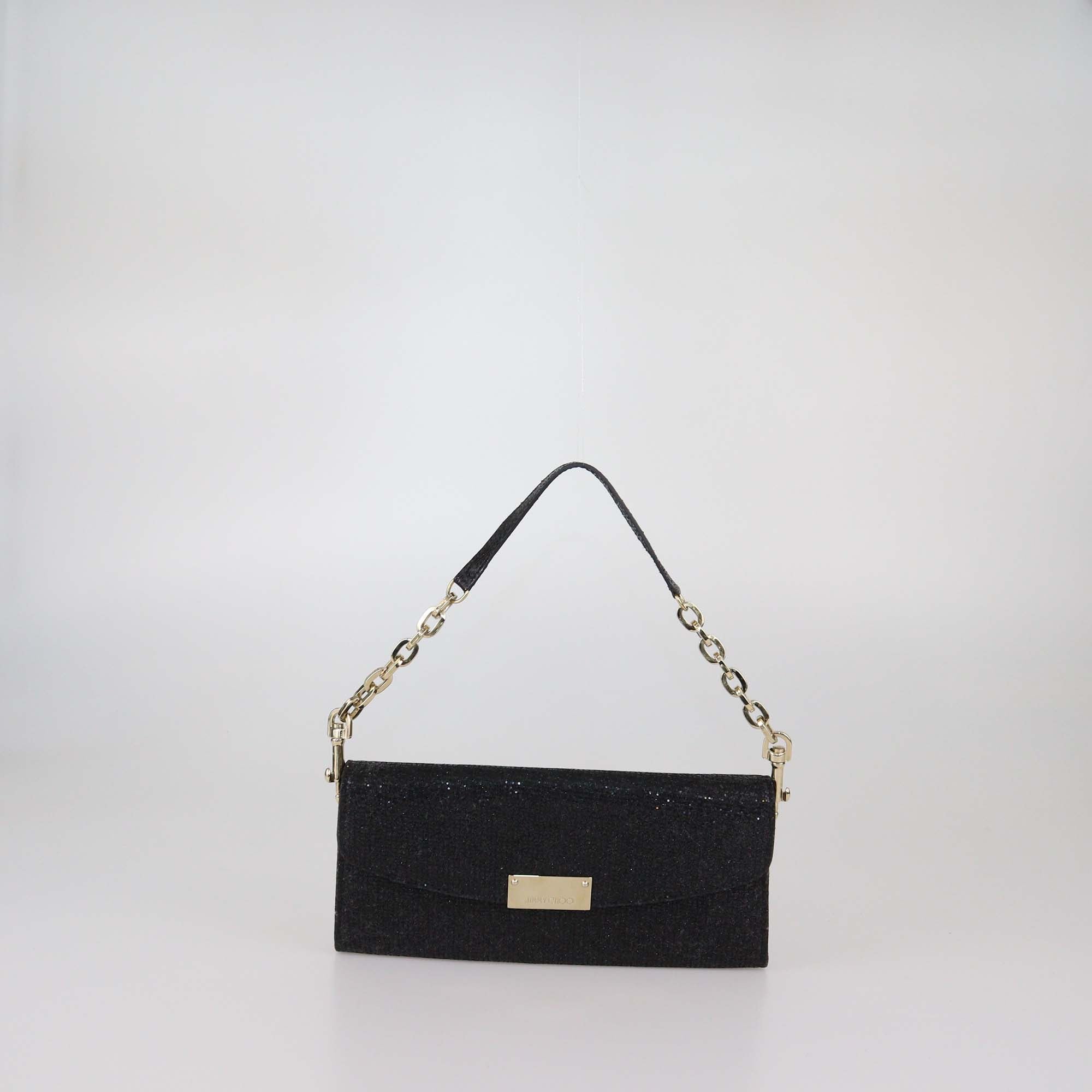 Jimmy Choo Black Glitter Fabric Riane Clutch