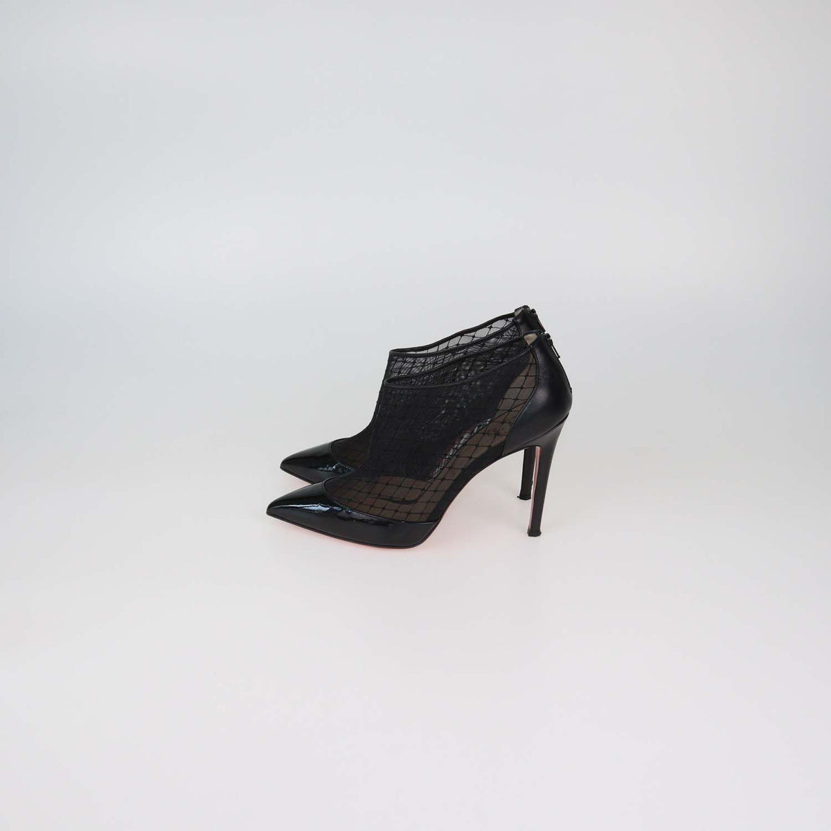 Christian Louboutin Black Mesh and Patent Leather Filette Booties