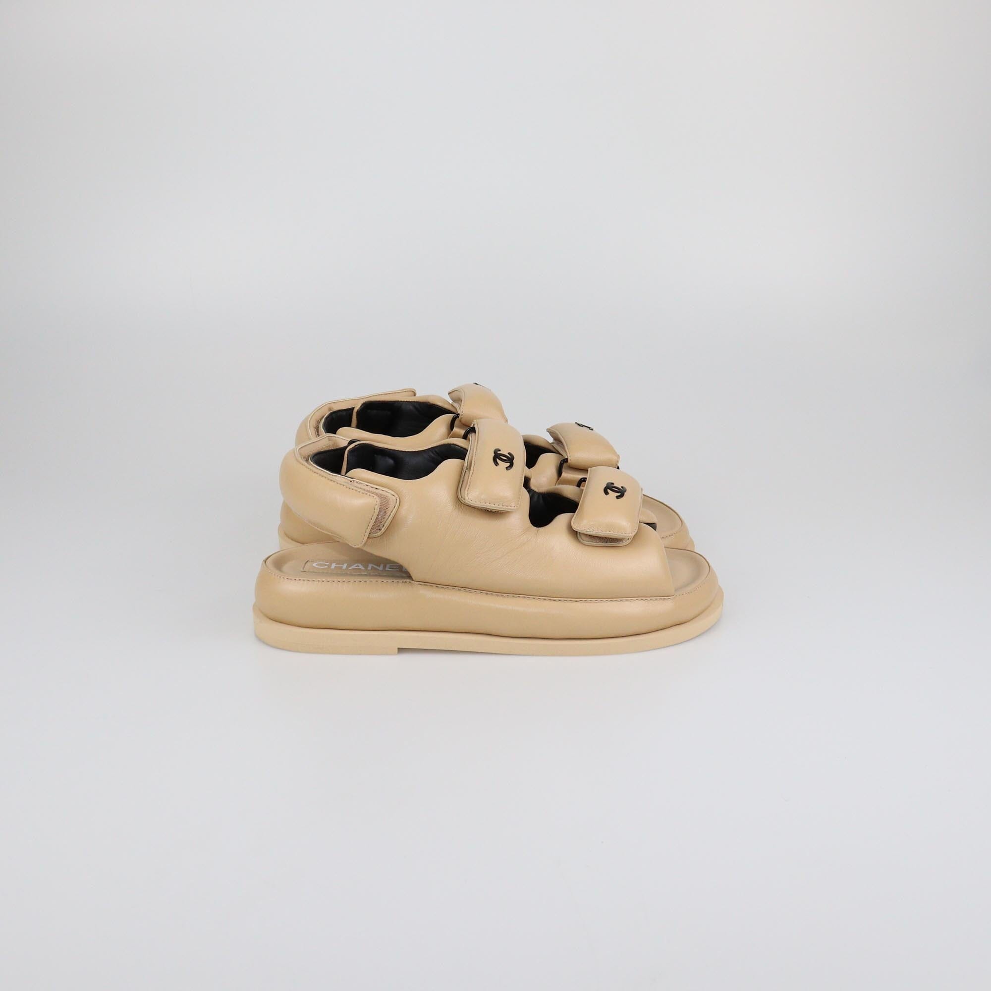 Chanel Tan Puffer Dad Sandals Womens Chanel