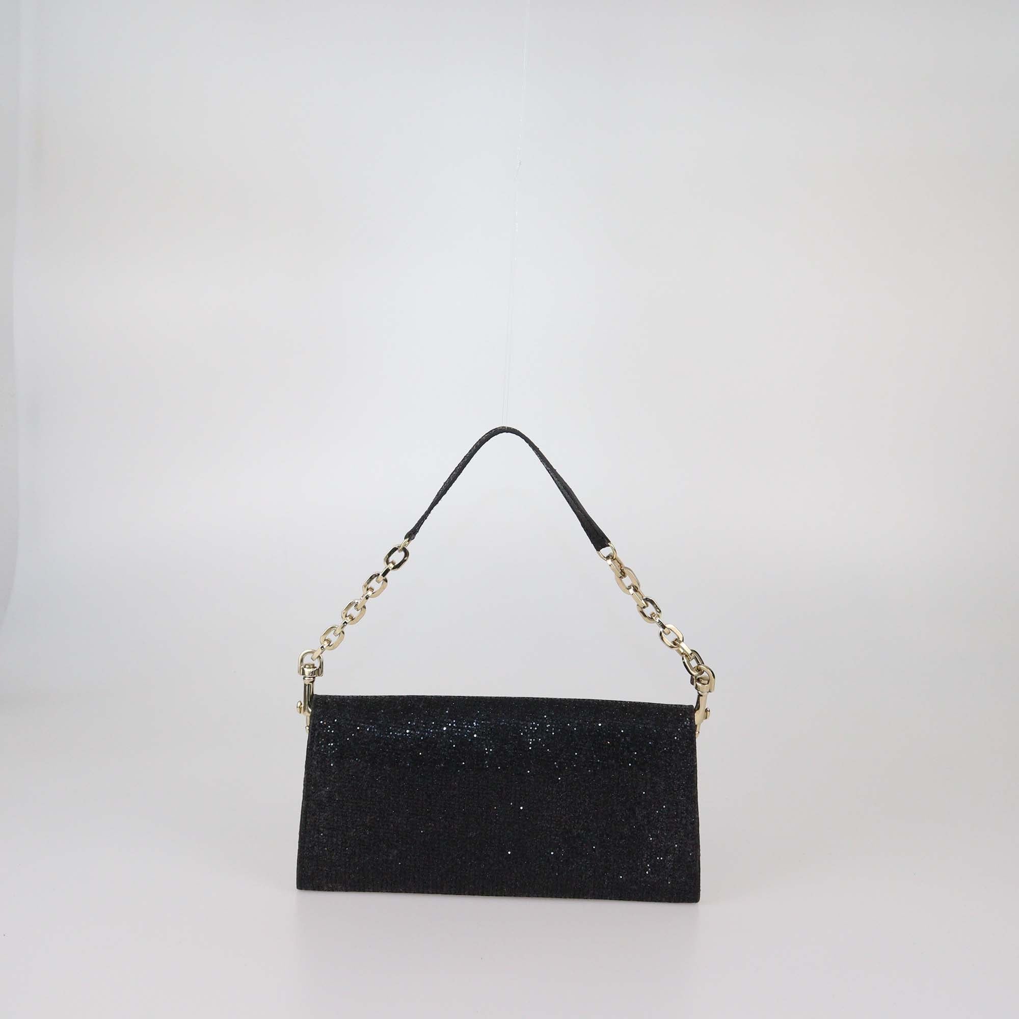 Jimmy Choo Black Glitter Fabric Riane Clutch