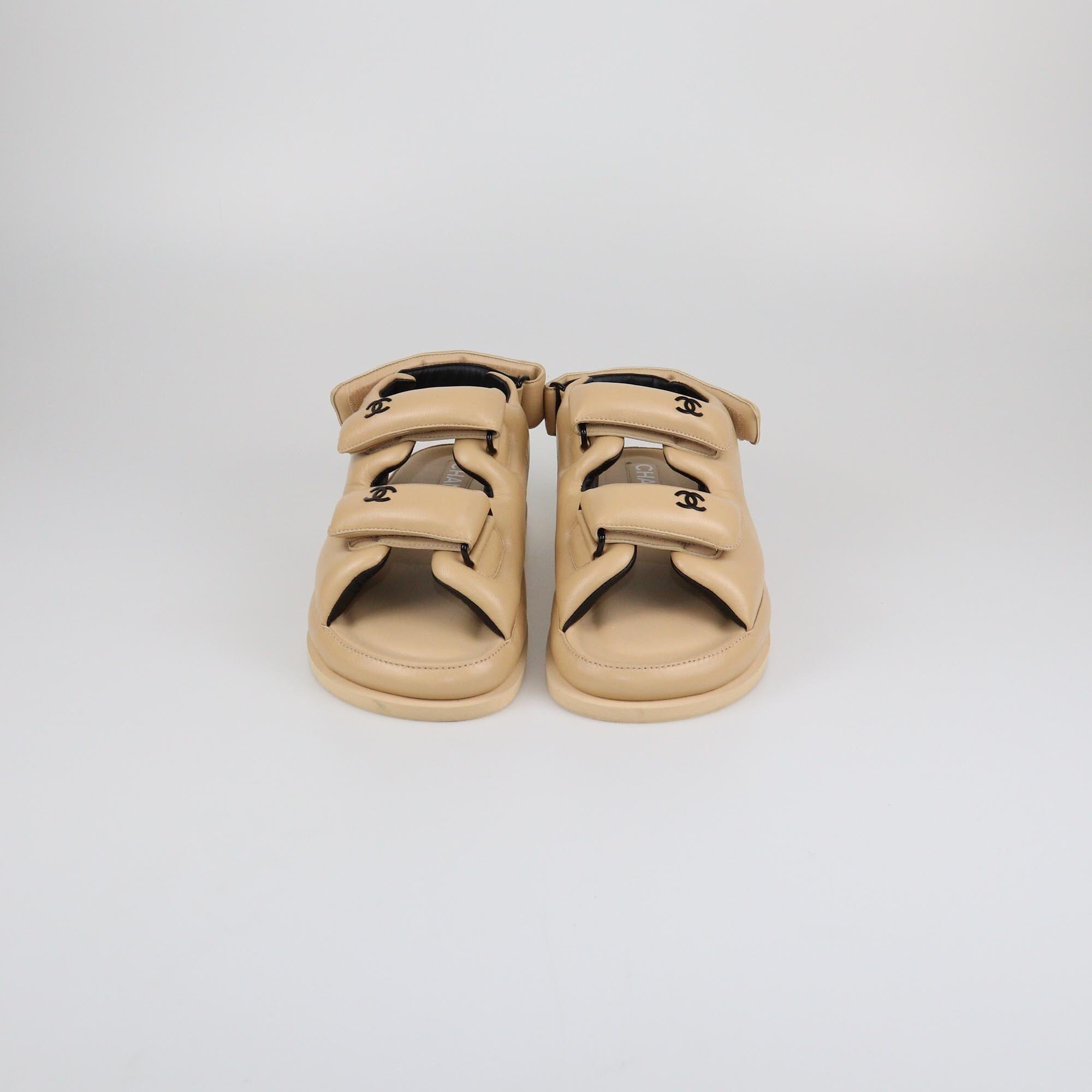 Chanel Tan Puffer Dad Sandals