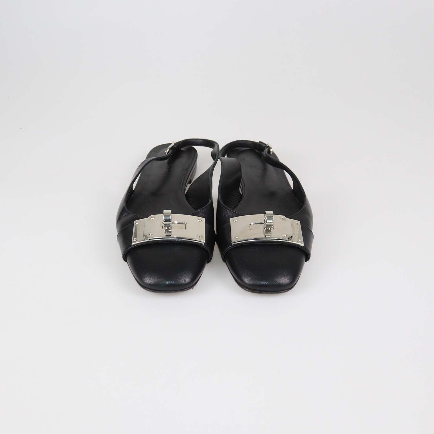 Hermes Black Leather Innocente Slingback Flats