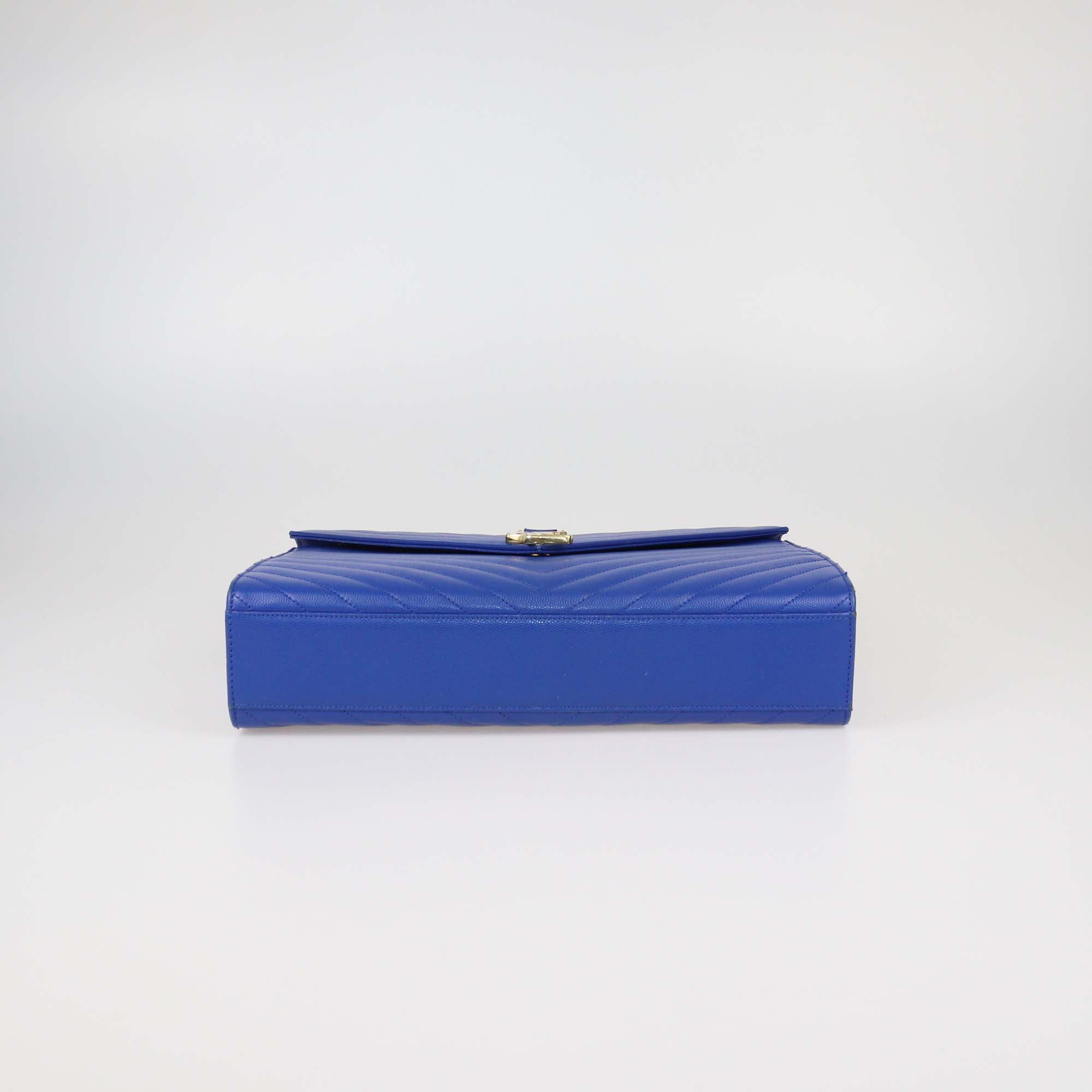 Saint Laurent Blue Chevron Leather Large Envelope Shoulder Bag