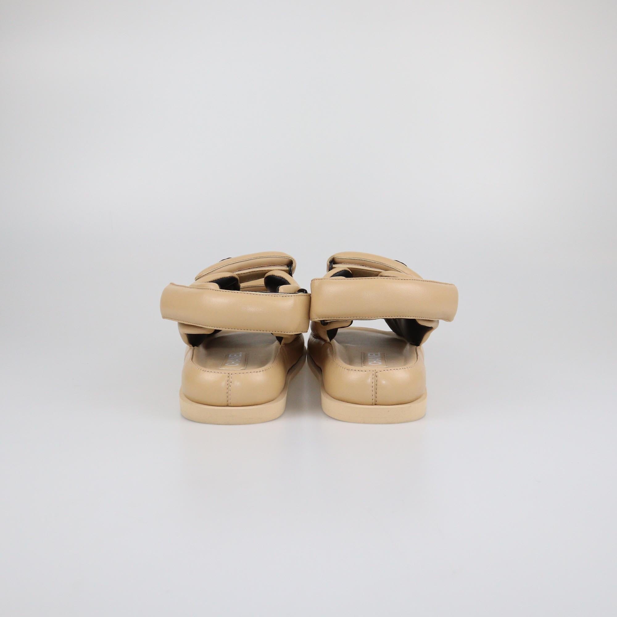 Chanel Tan Puffer Dad Sandals Womens Chanel