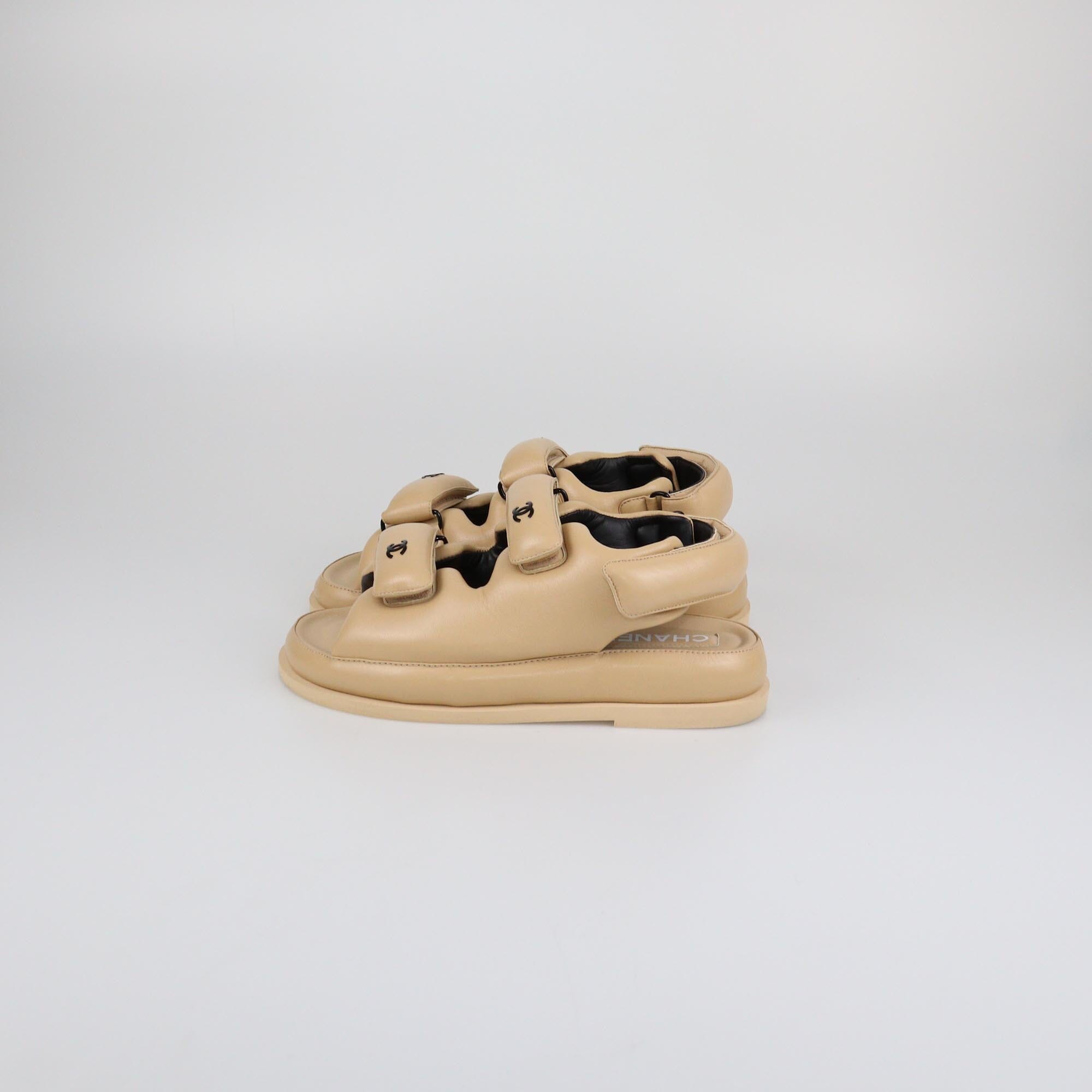 Chanel Tan Puffer Dad Sandals Womens Chanel