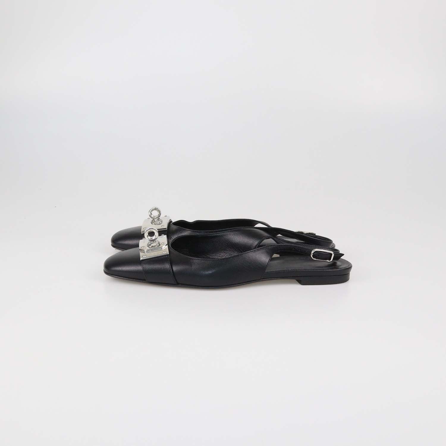 Hermes Black Leather Innocente Slingback Flats