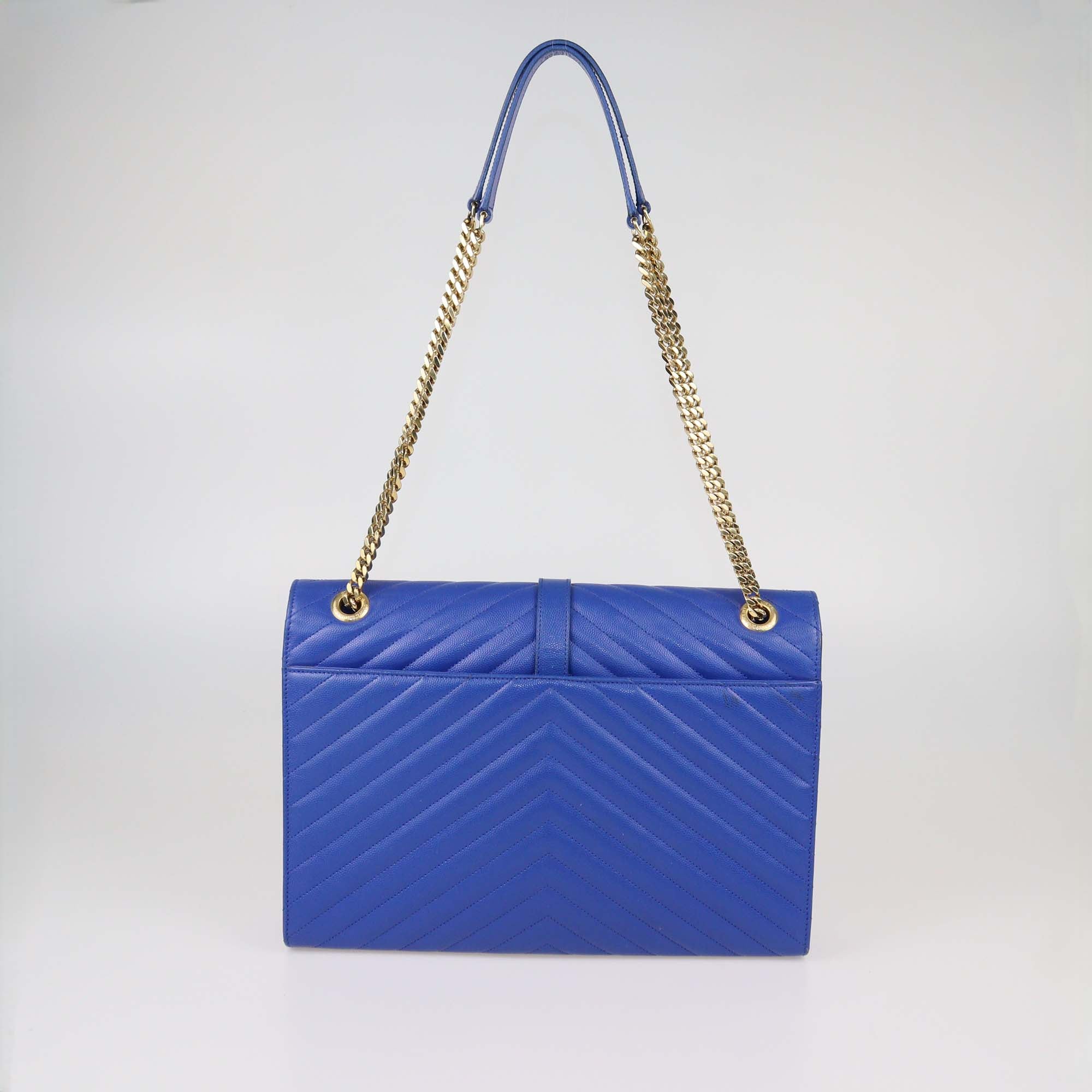Saint Laurent Blue Chevron Leather Large Envelope Shoulder Bag