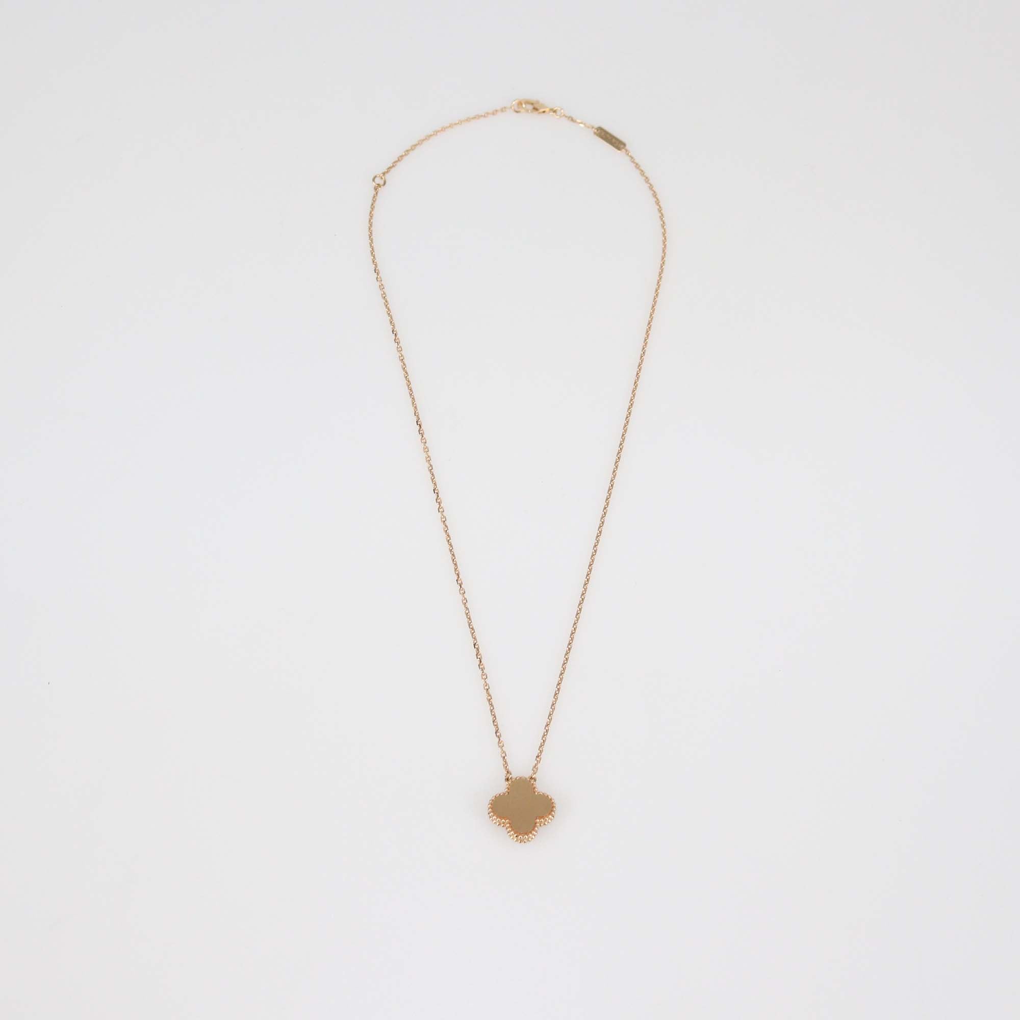 Van Cleef & Arpels Vintage Alhambra 18K Rose Gold Diamond Rhodonite Necklace