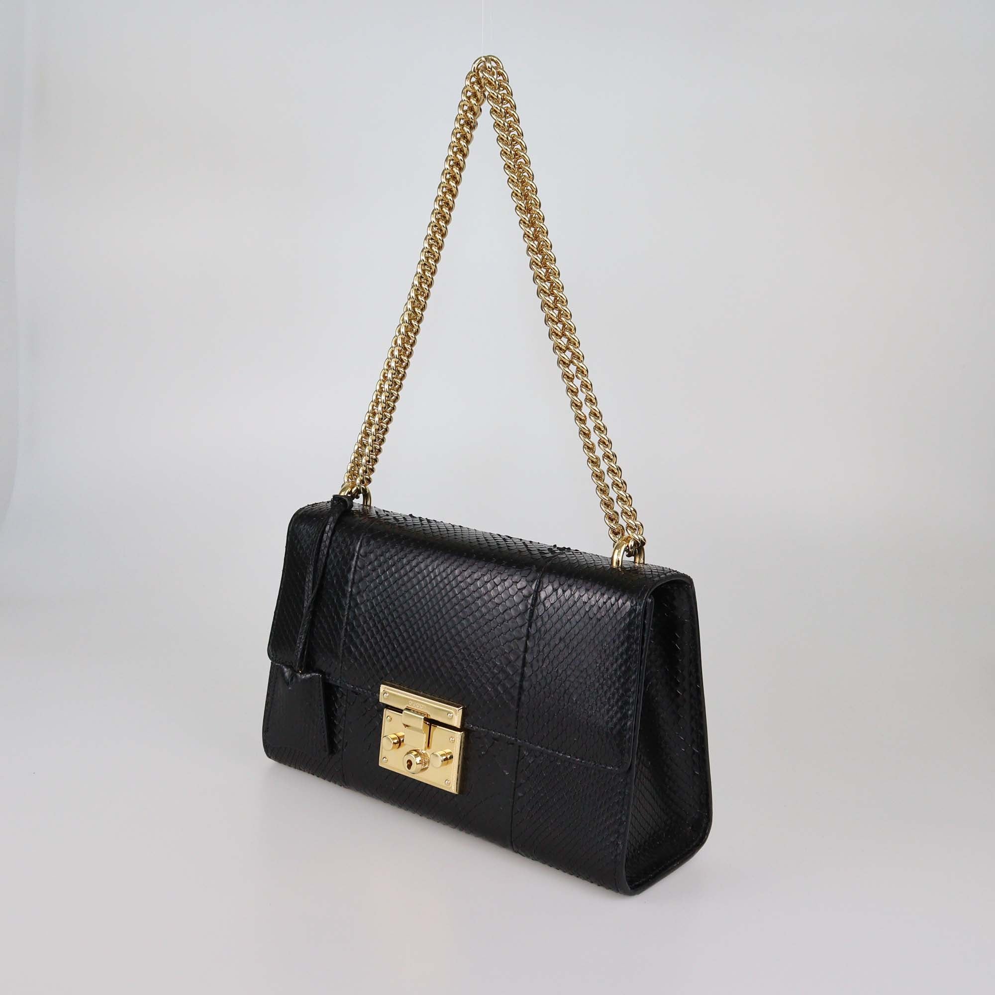 Gucci Black Python Medium Padlock Shoulder Bag
