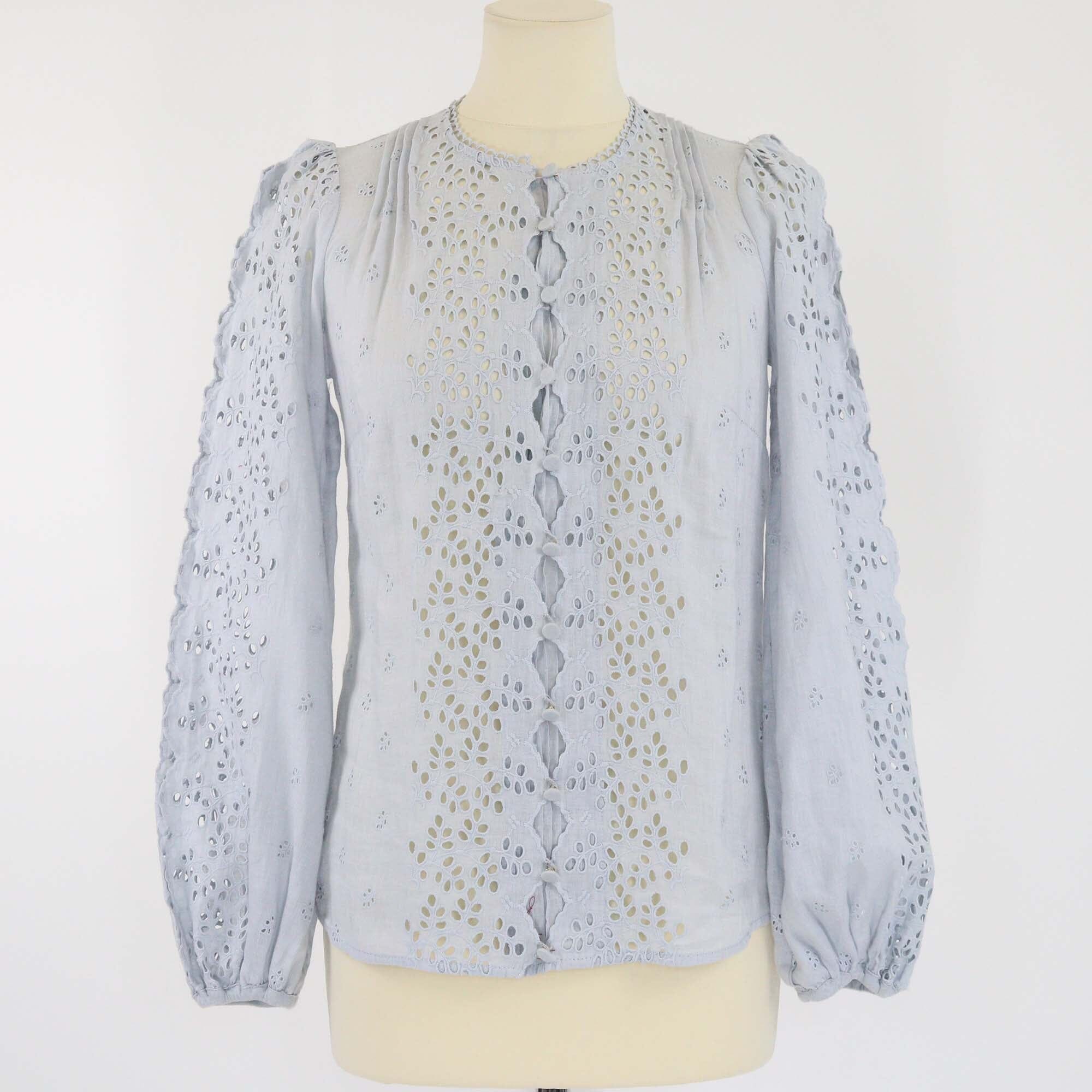 Zimmermann Powder Blue Embroidered Button Long Sleeve Blouse Womens Zimmermann