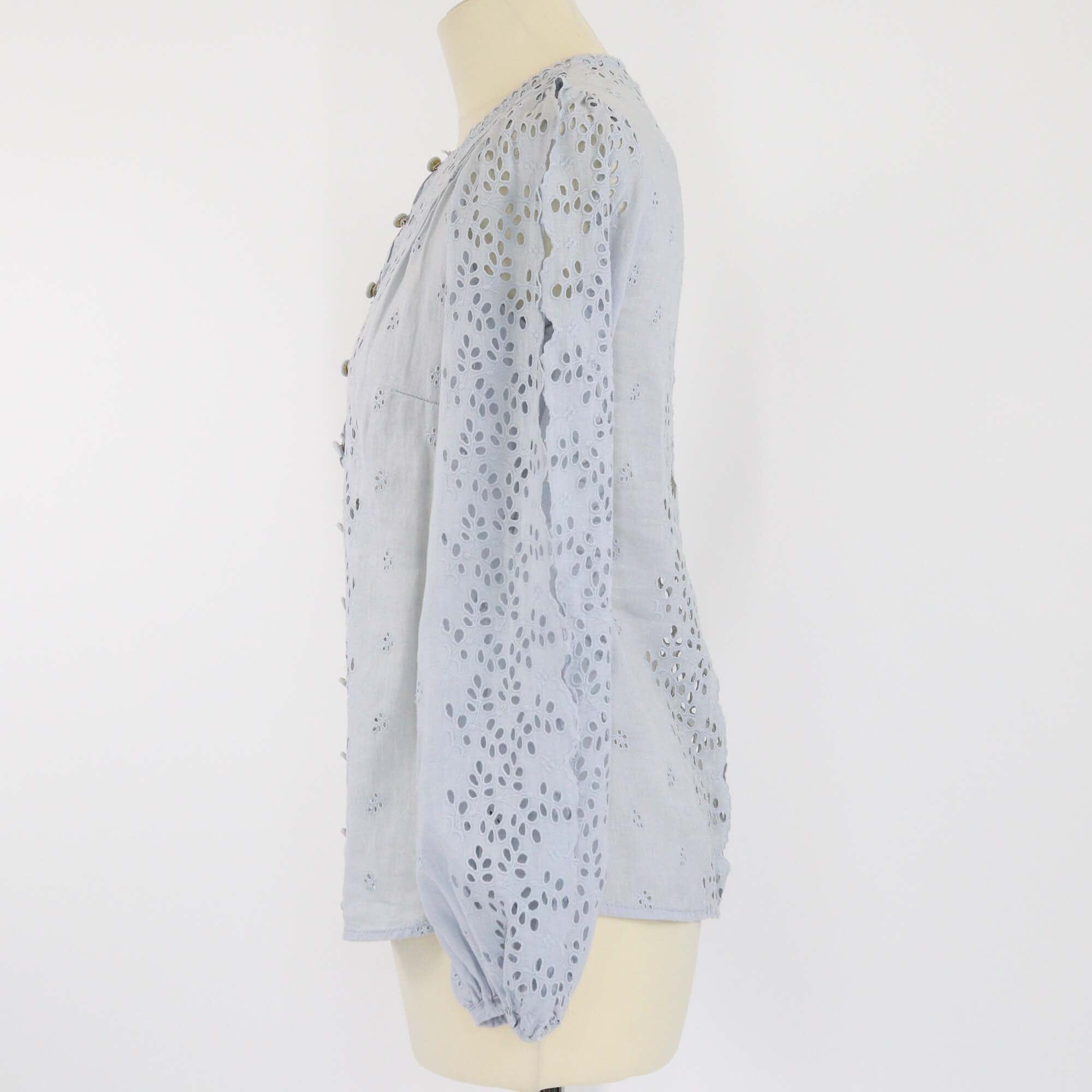 Zimmermann Powder Blue Embroidered Button Long Sleeve Blouse Womens Zimmermann