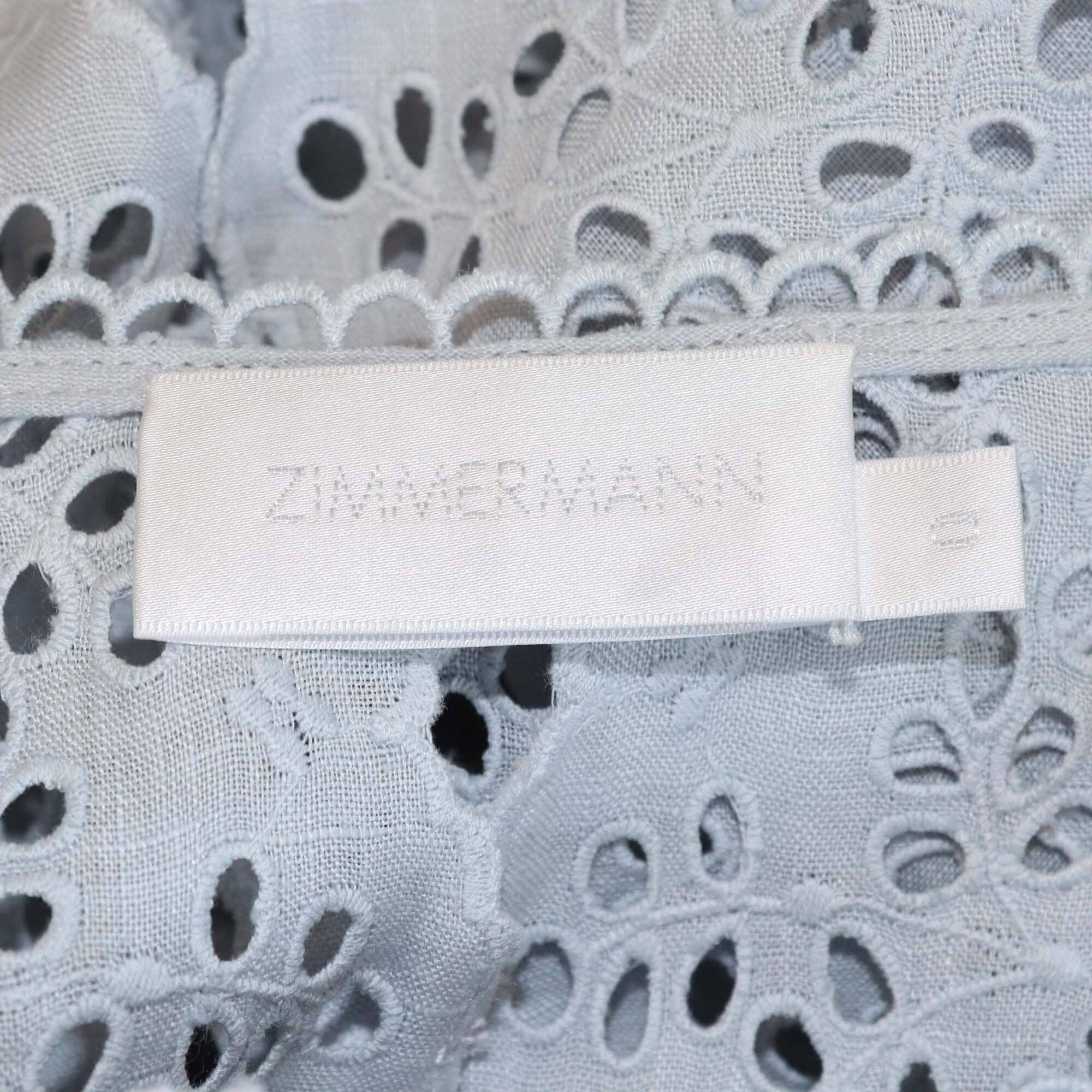 Zimmermann Powder Blue Embroidered Button Long Sleeve Blouse Womens Zimmermann