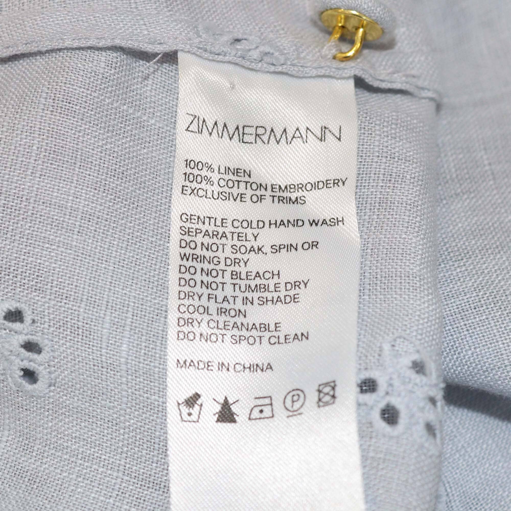 Zimmermann Powder Blue Embroidered Button Long Sleeve Blouse Womens Zimmermann