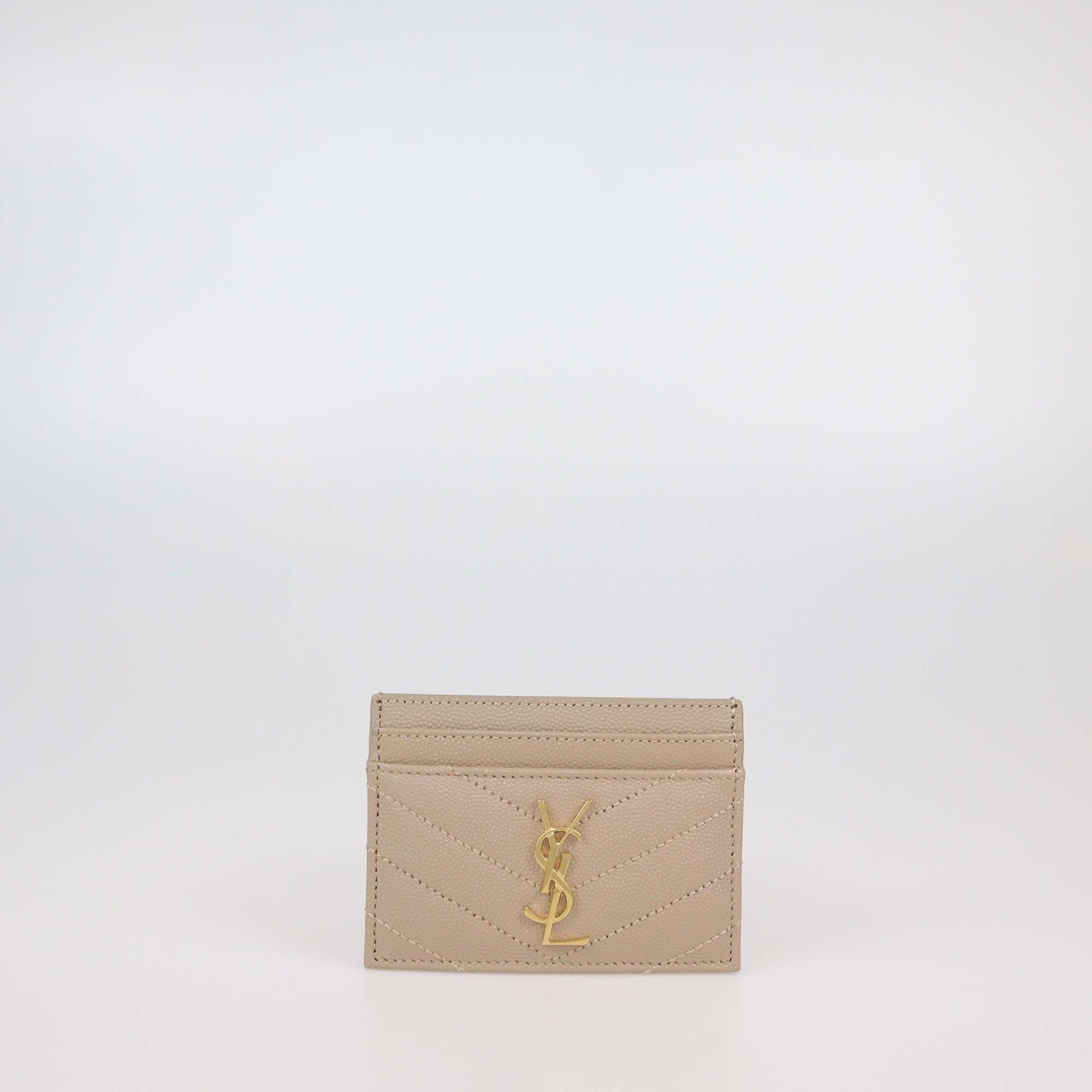Saint Laurent Beige Matelasse Leather Cassandre Card Holder