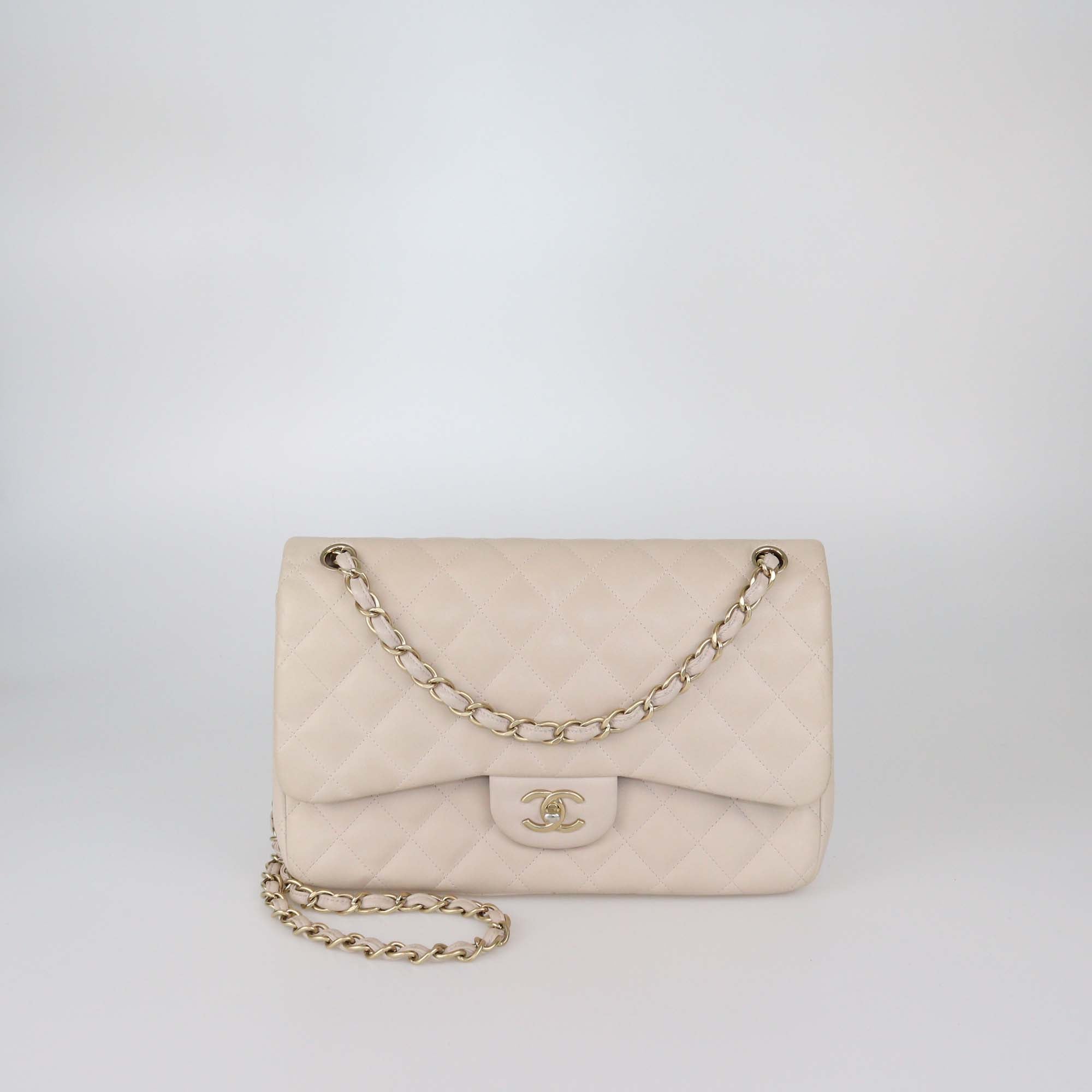 Chanel Light Beige Quilted Leather Jumbo Classic Double Flap Bag