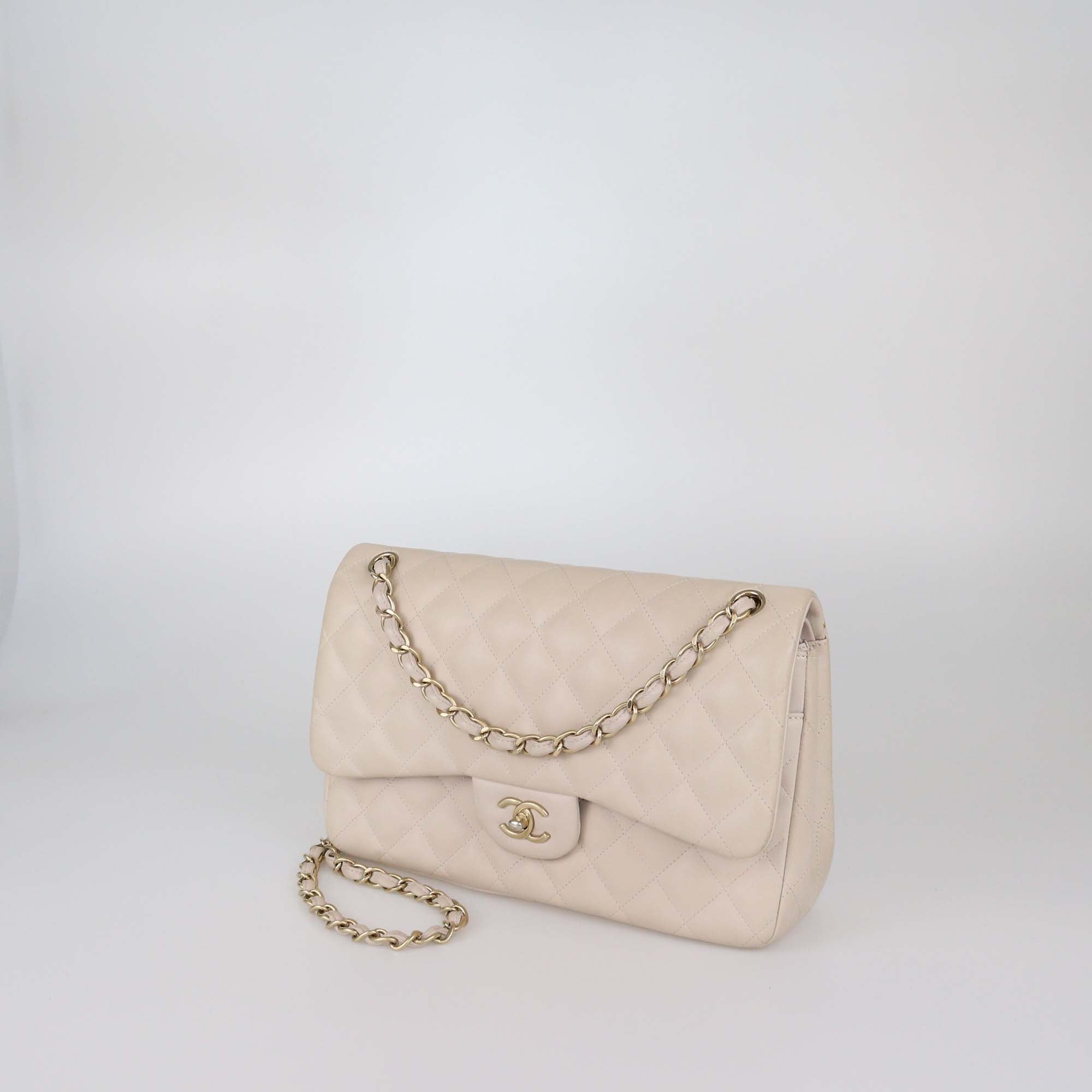 Chanel Light Beige Quilted Leather Jumbo Classic Double Flap Bag
