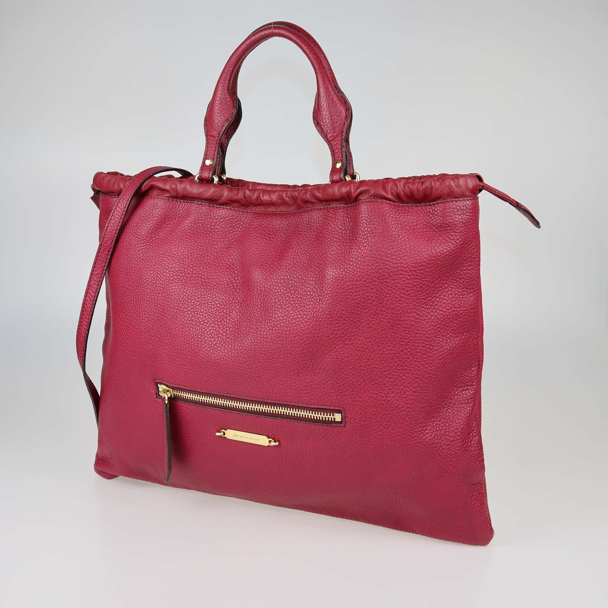 Burberry Red Leather Big Crush Drawstring Tote