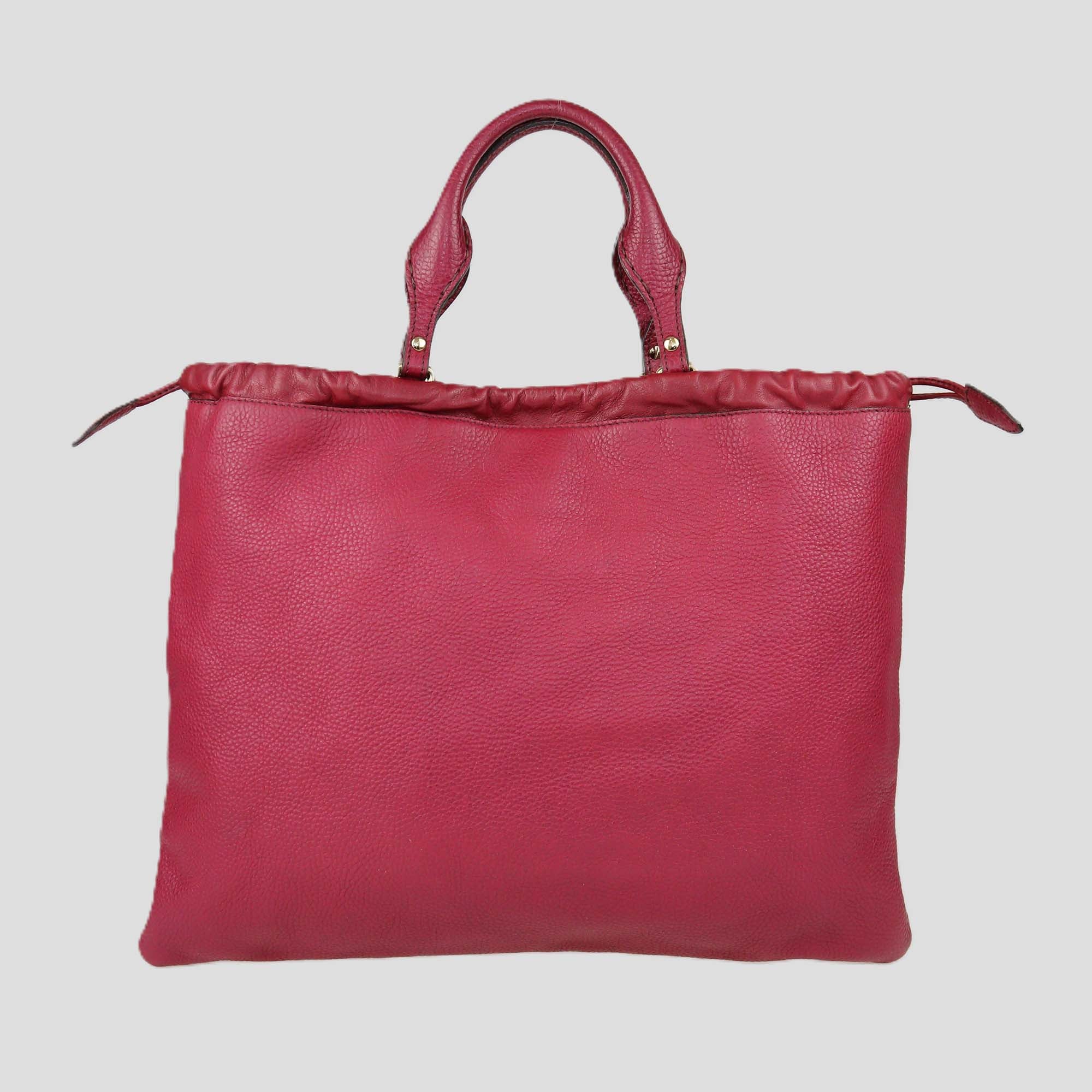 Burberry Red Leather Big Crush Drawstring Tote