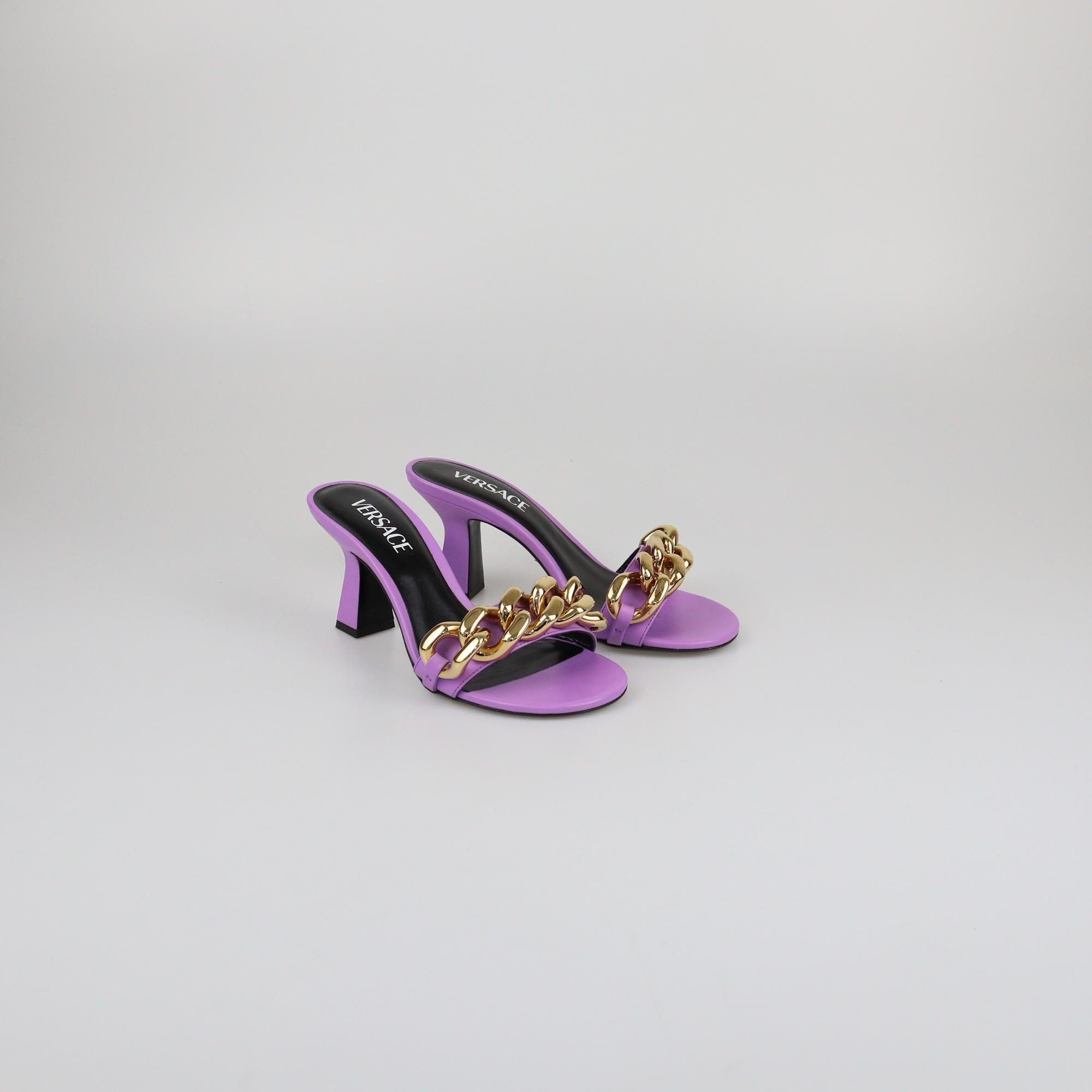 Versace Purple Medusa Chain Sandals Womens Versace