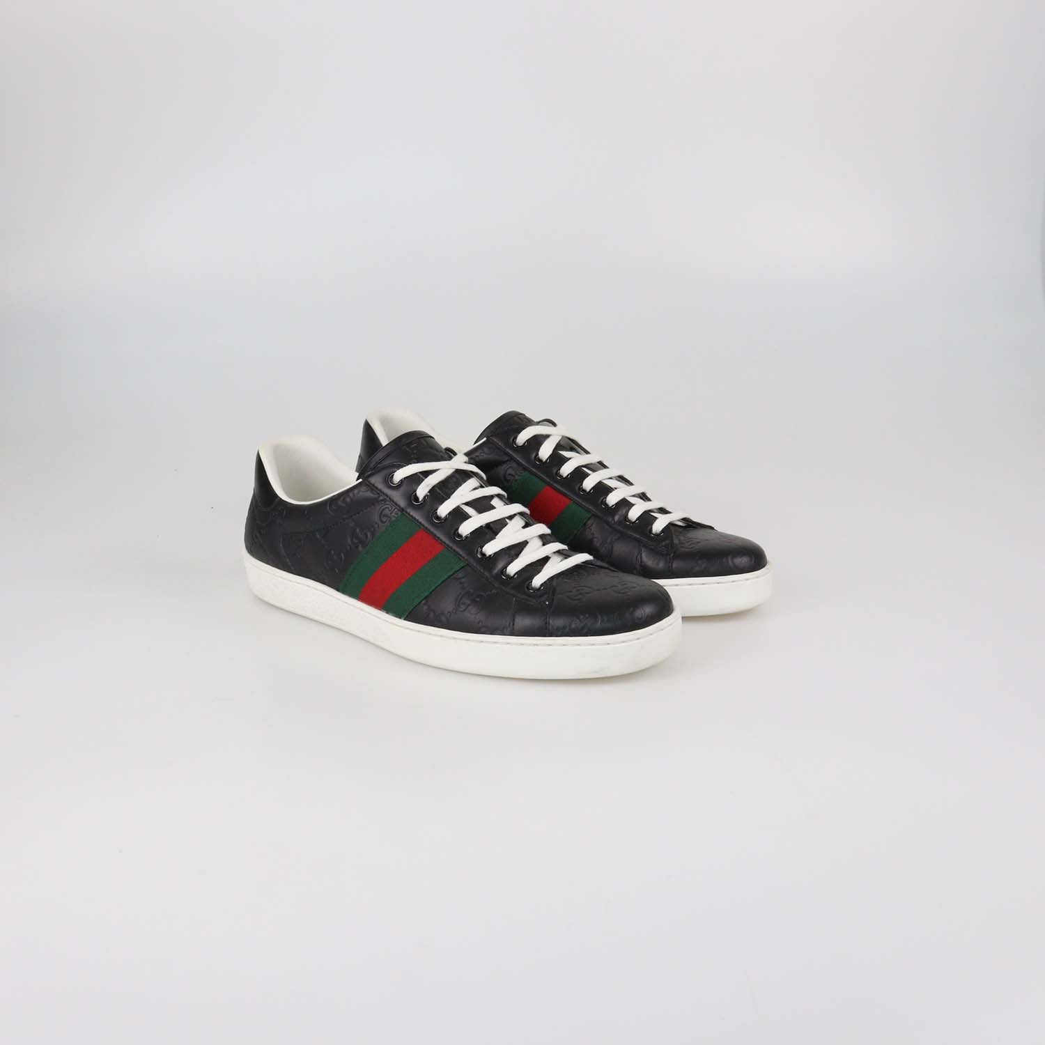 Gucci Black Guccissima Leather Classic Ace Low Top Sneakers
