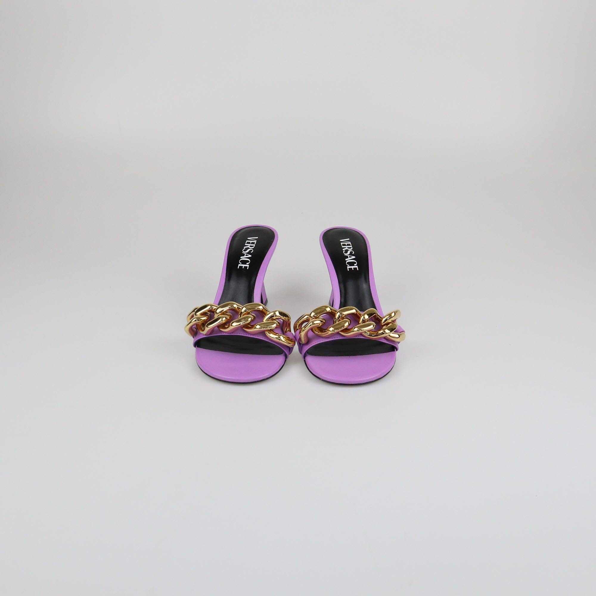 Versace Purple Medusa Chain Sandals Womens Versace