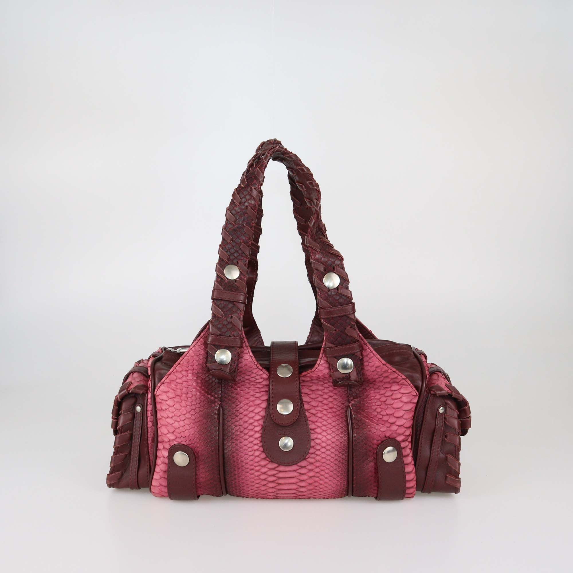 Chloe Pink/Burgundy Python and Leather Silverado Satchel
