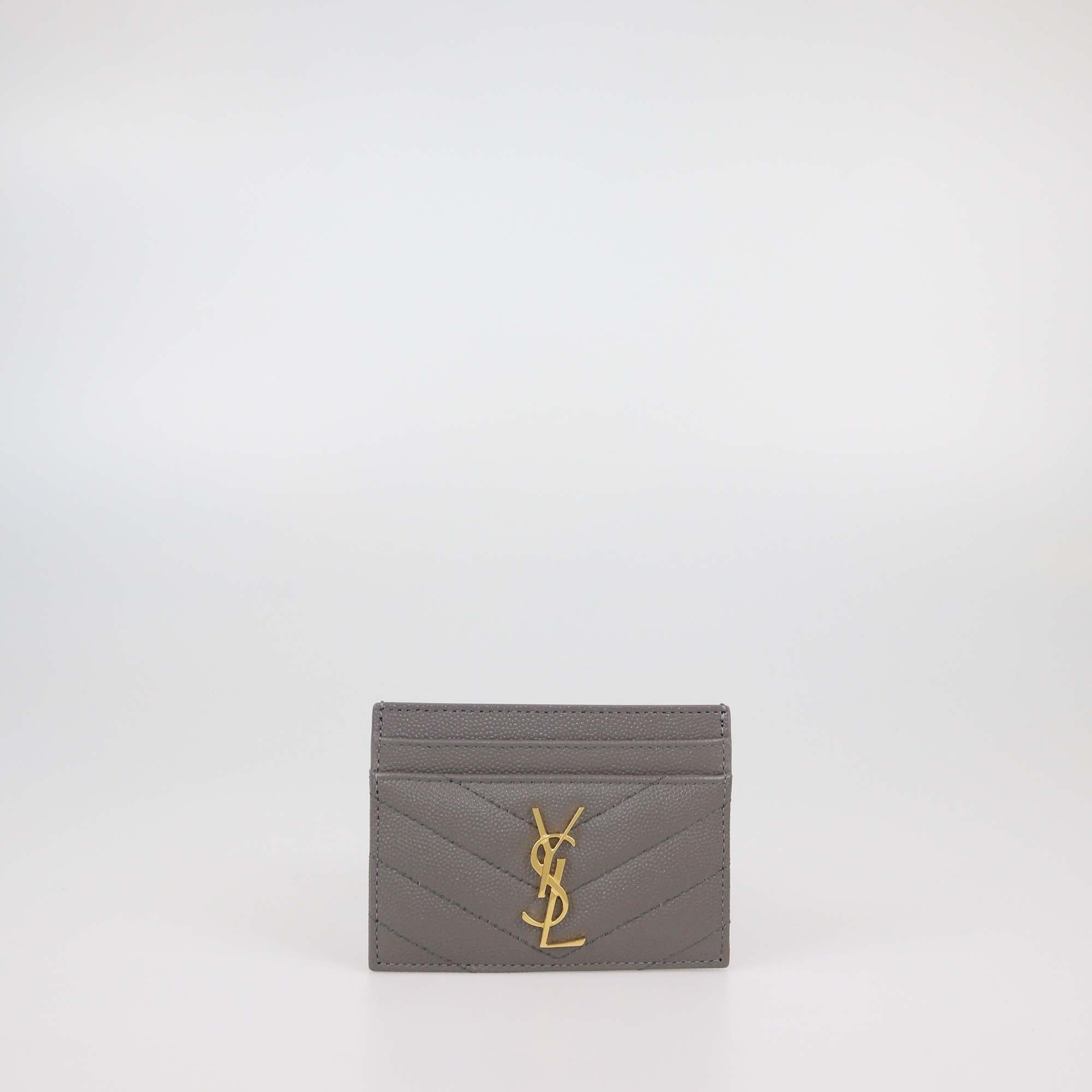 Saint Laurent Grey Matelasse Leather Cassandre Card Holder