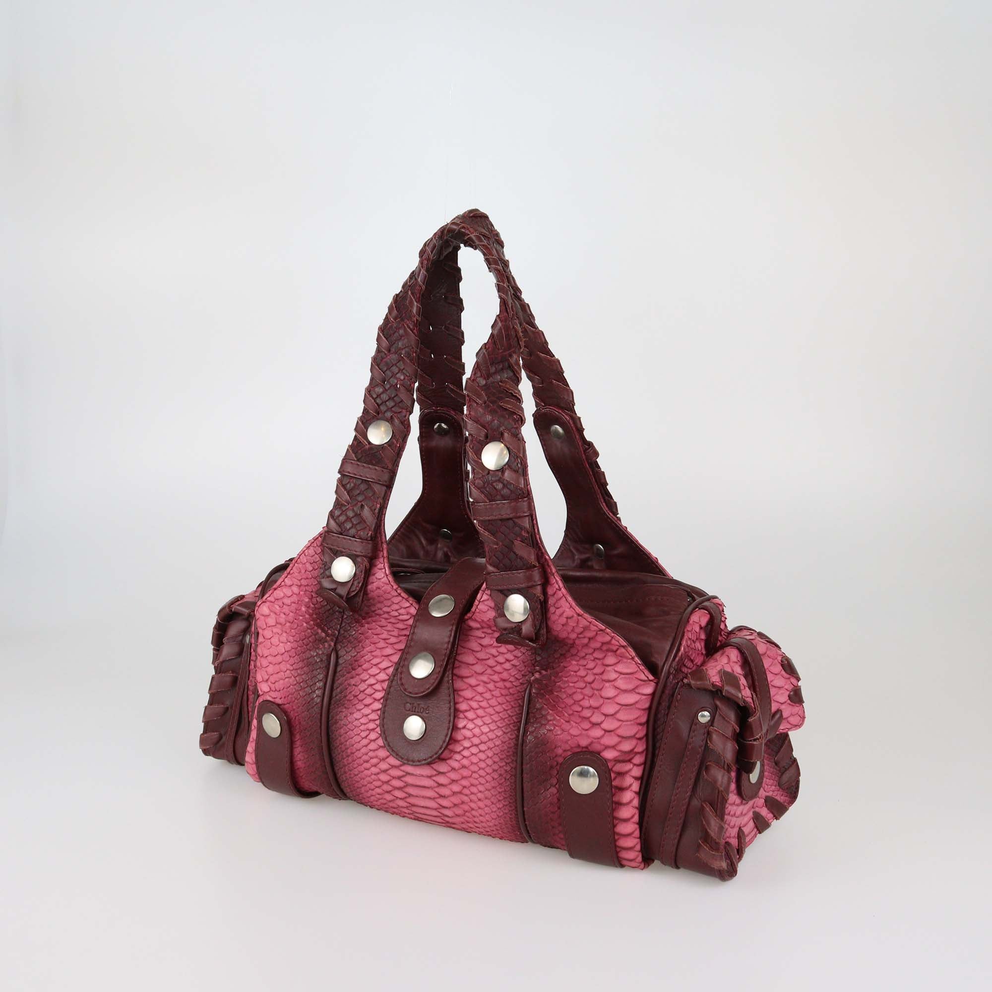 Chloe Pink/Burgundy Python and Leather Silverado Satchel