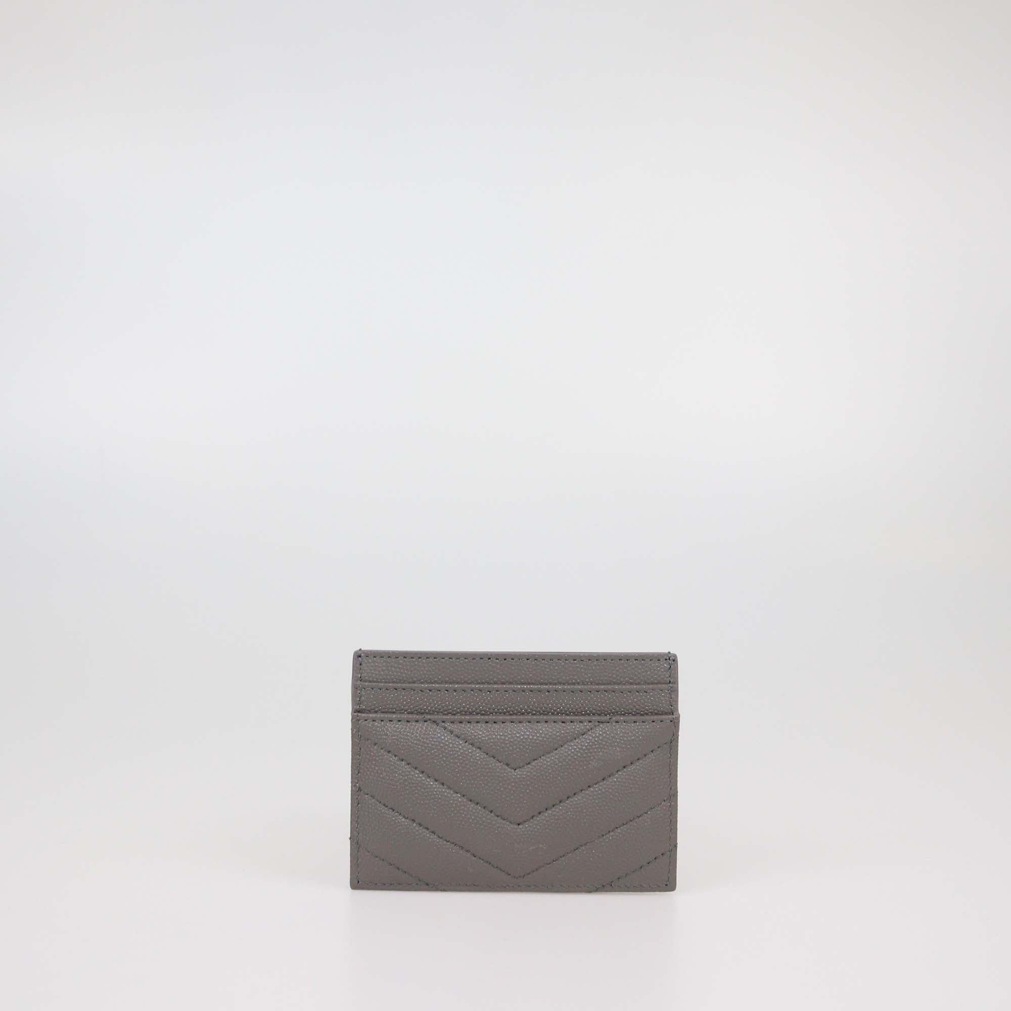 Saint Laurent Grey Matelasse Leather Cassandre Card Holder