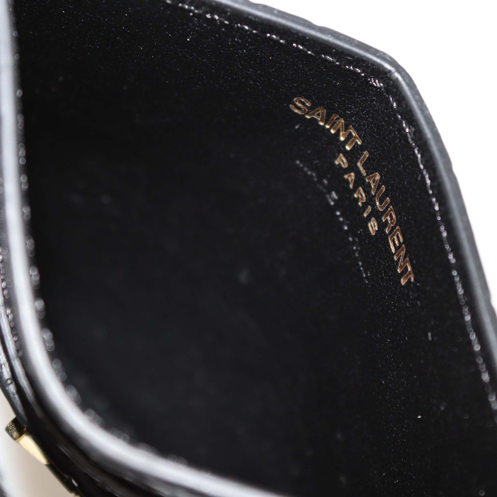 Saint Laurent Black Croc Embossed Leather Cassandre Card Holder