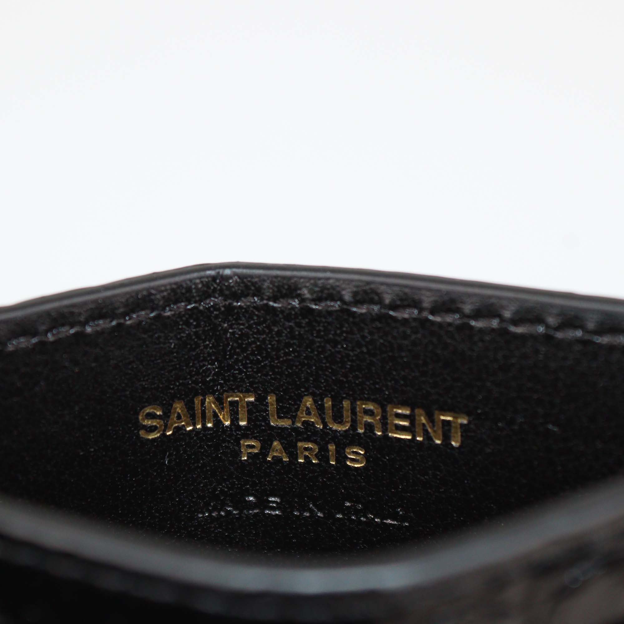 Saint Laurent Black Croc Embossed Leather Cassandre Card Holder