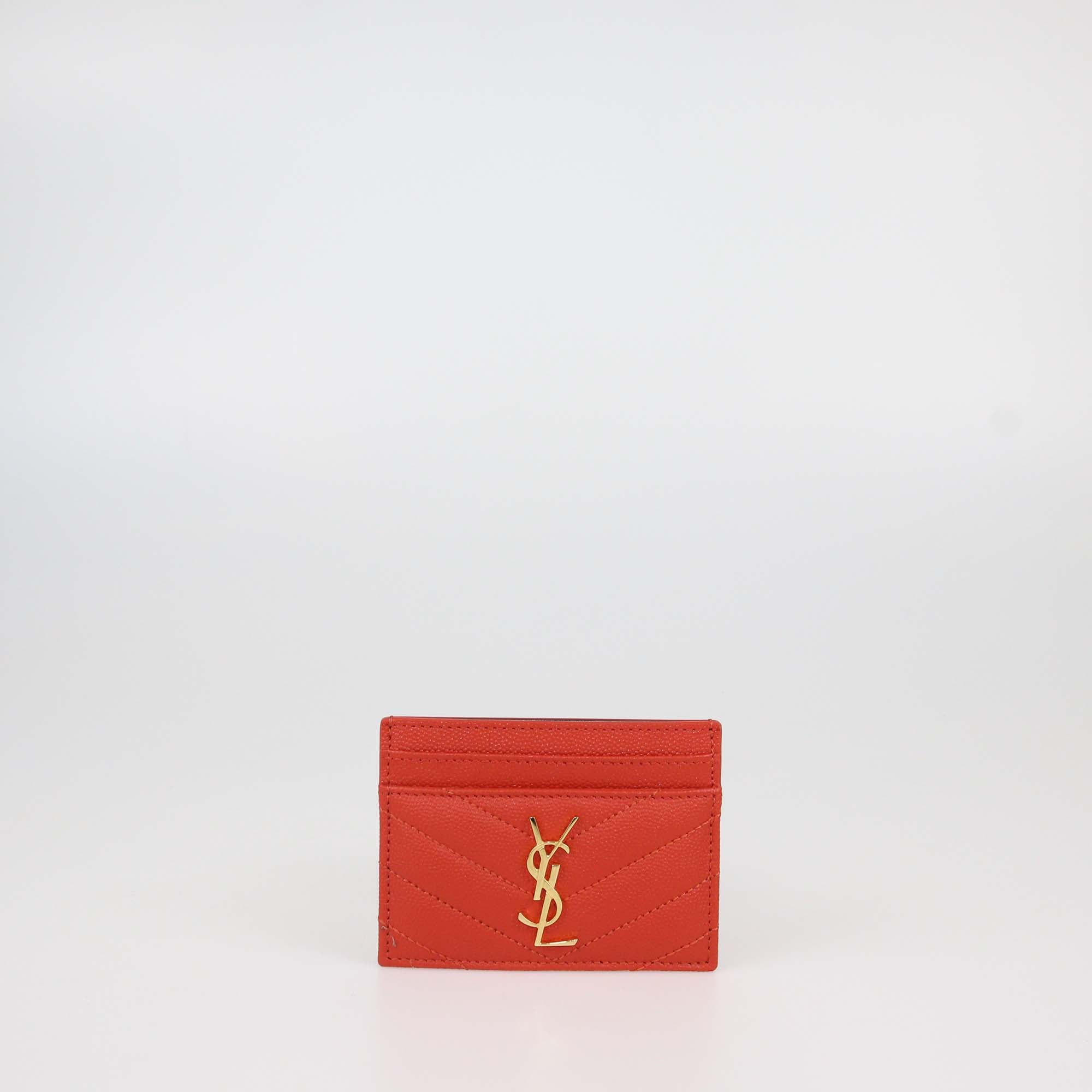 Saint Laurent Light Red Matelasse Leather Cassandre Card Holder