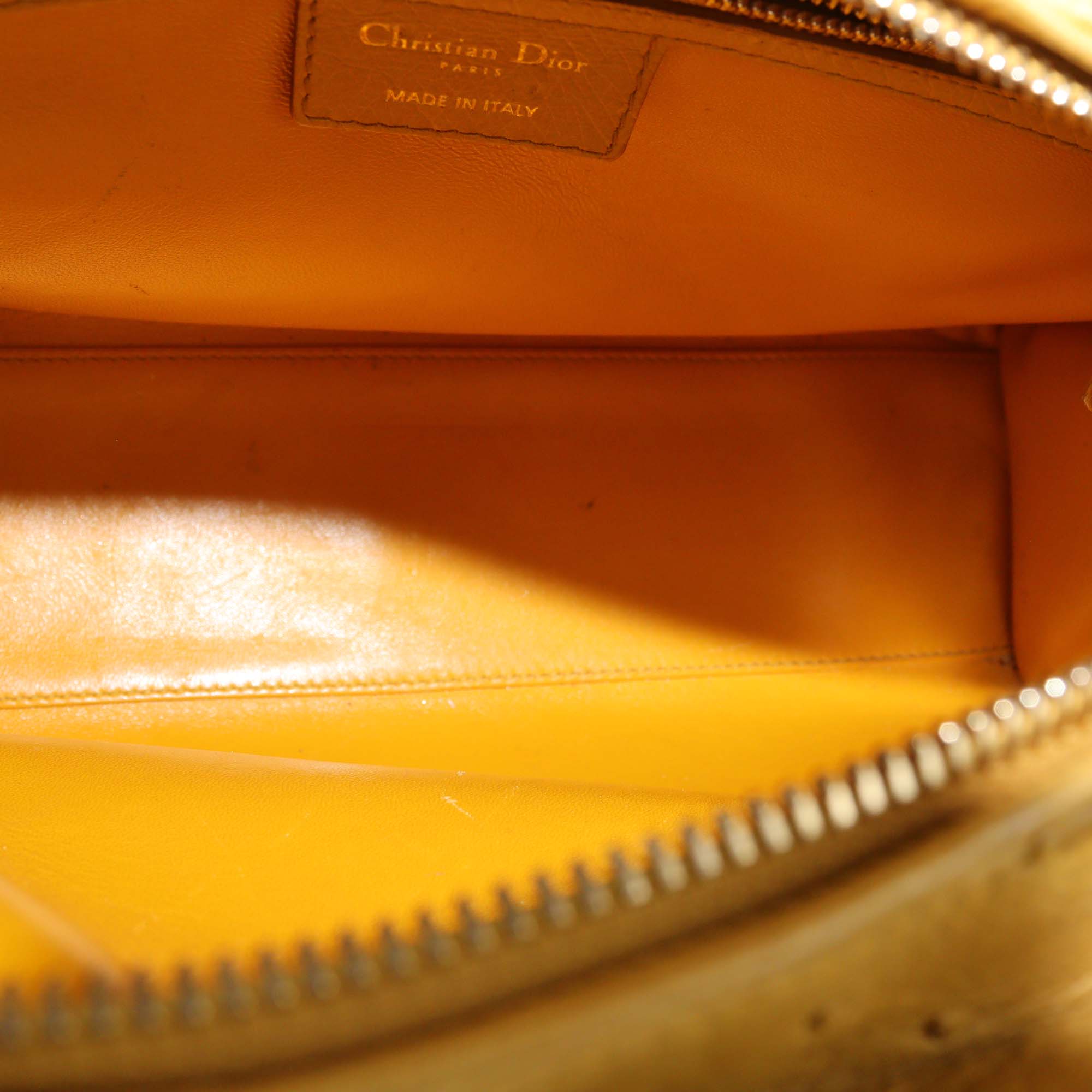 Christian Dior Yellow Ostrich Leather Large Lady Dior Tote