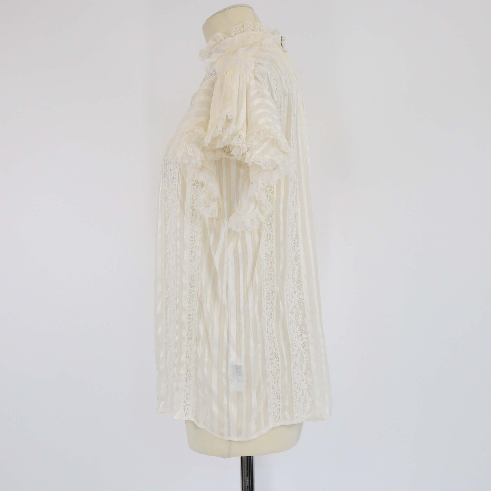 Zimmermann Cream Ruffled Lace Trimmed Short Sleeve Top Womens Zimmermann