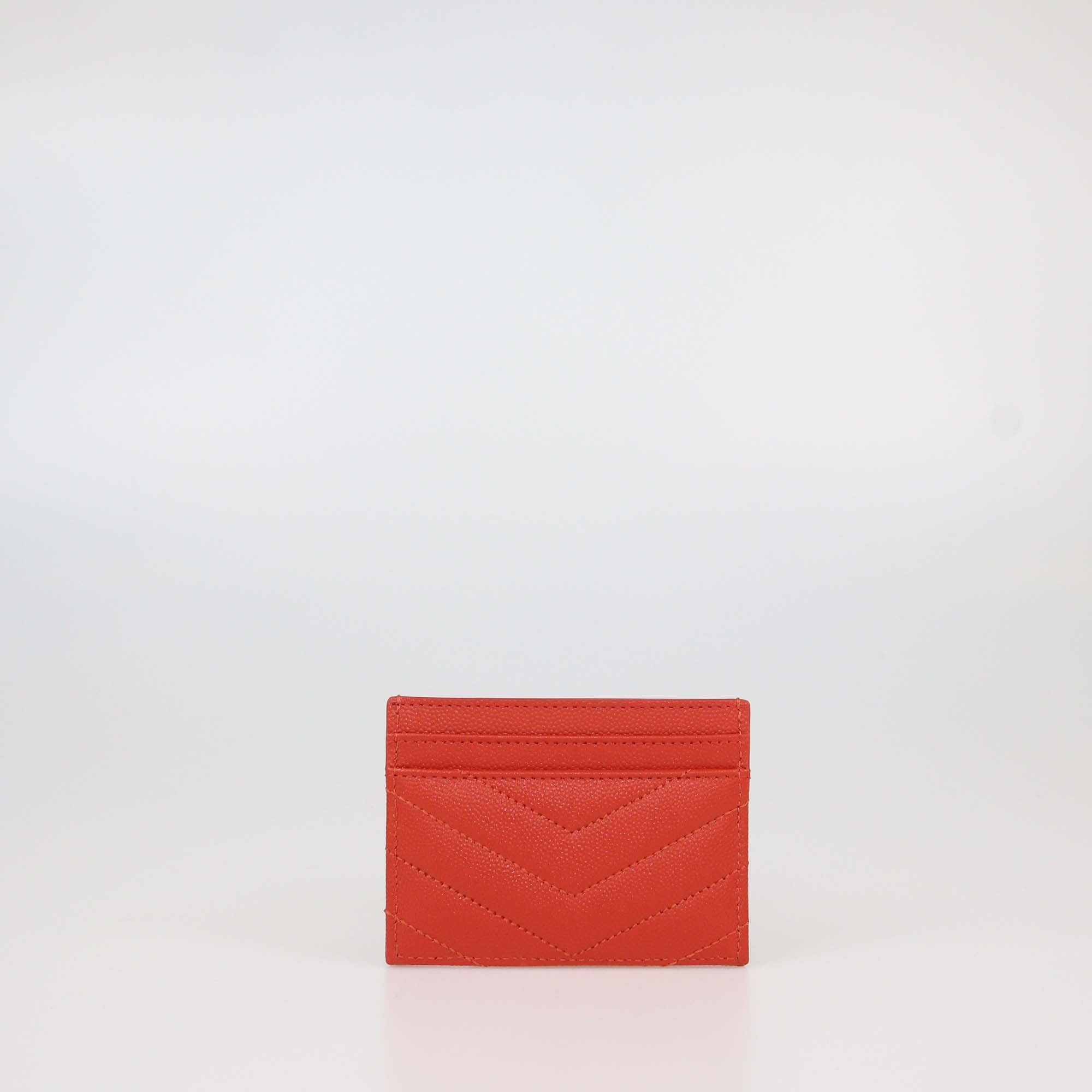 Saint Laurent Light Red Matelasse Leather Cassandre Card Holder