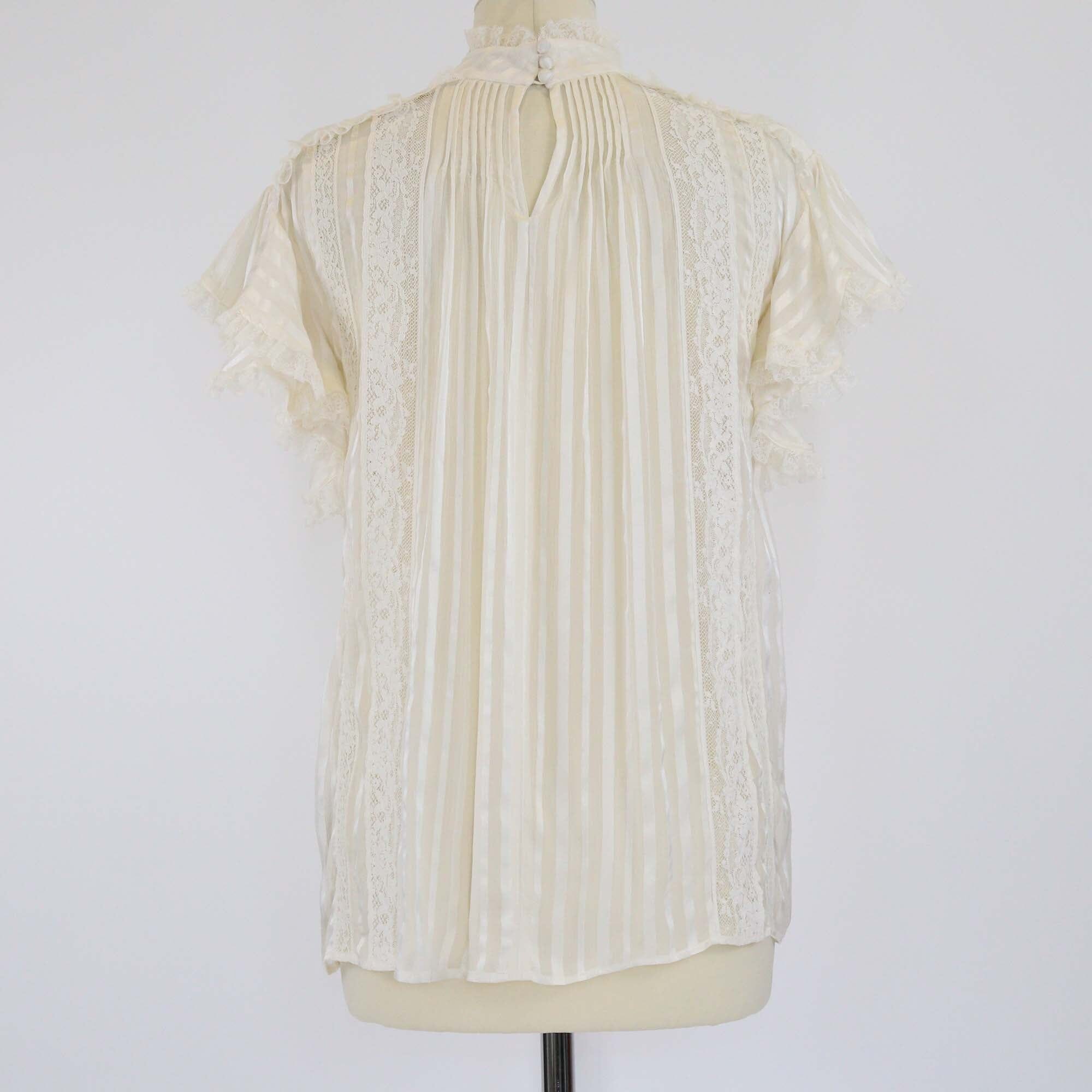 Zimmermann Cream Ruffled Lace Trimmed Short Sleeve Top Womens Zimmermann