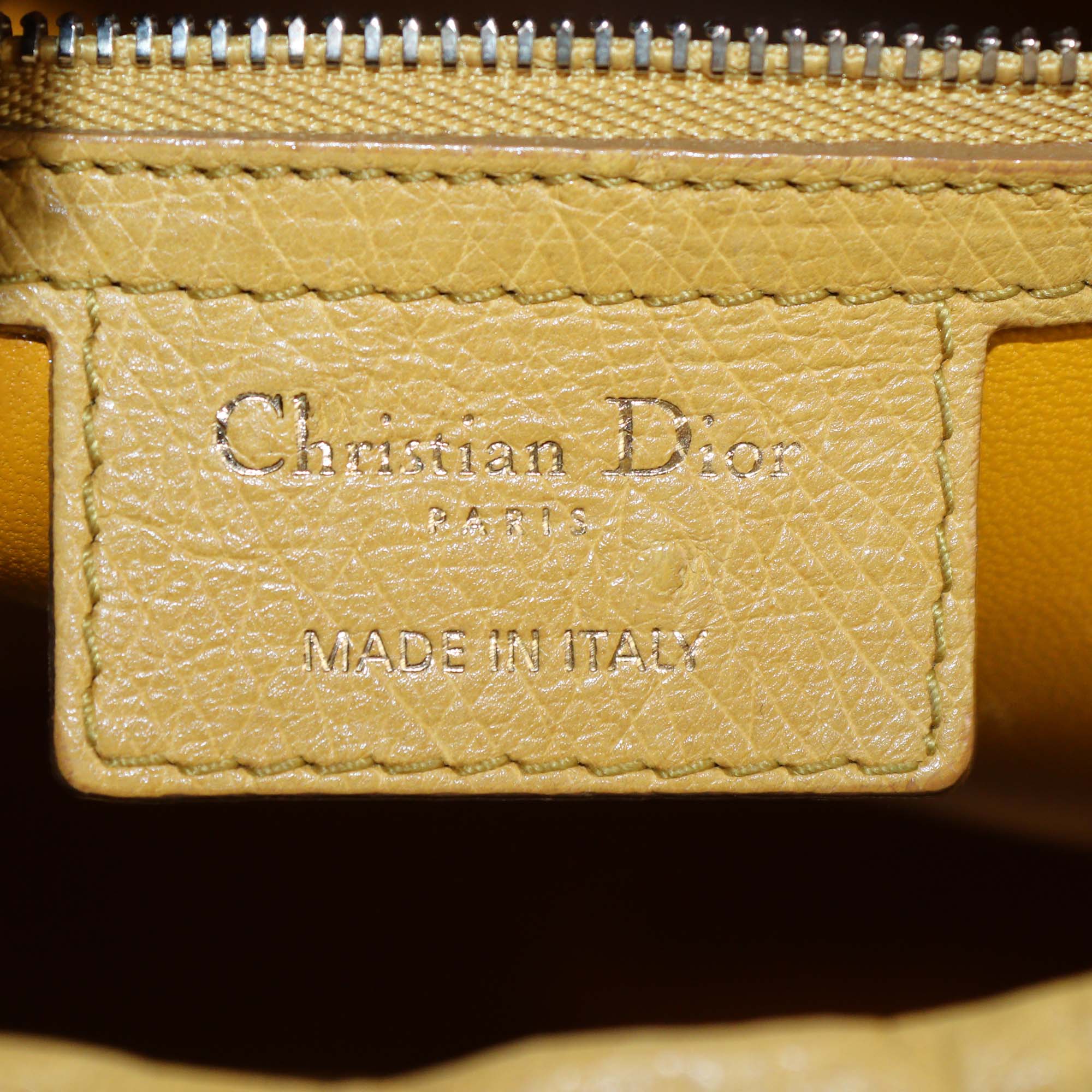 Christian Dior Yellow Ostrich Leather Large Lady Dior Tote