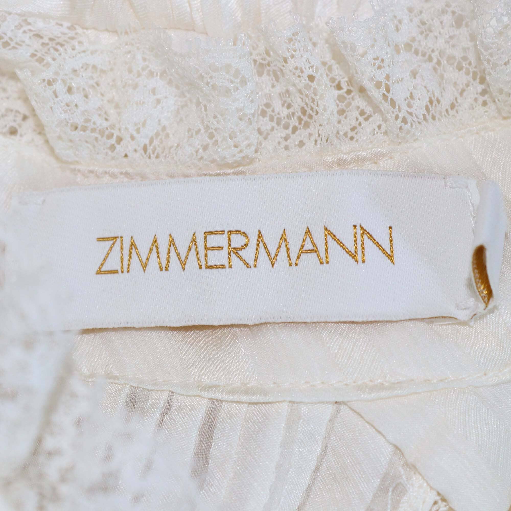 Zimmermann Cream Ruffled Lace Trimmed Short Sleeve Top Womens Zimmermann