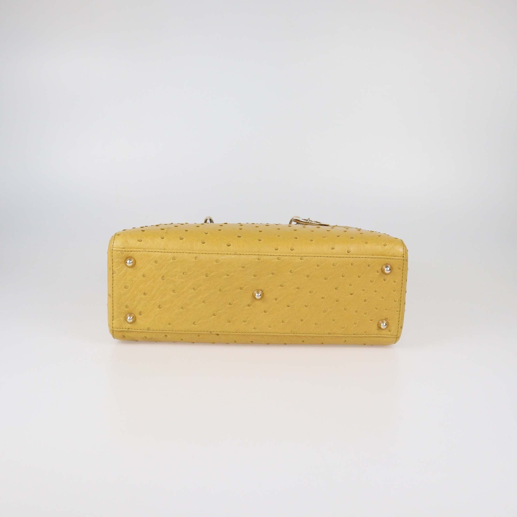 Christian Dior Yellow Ostrich Leather Large Lady Dior Tote