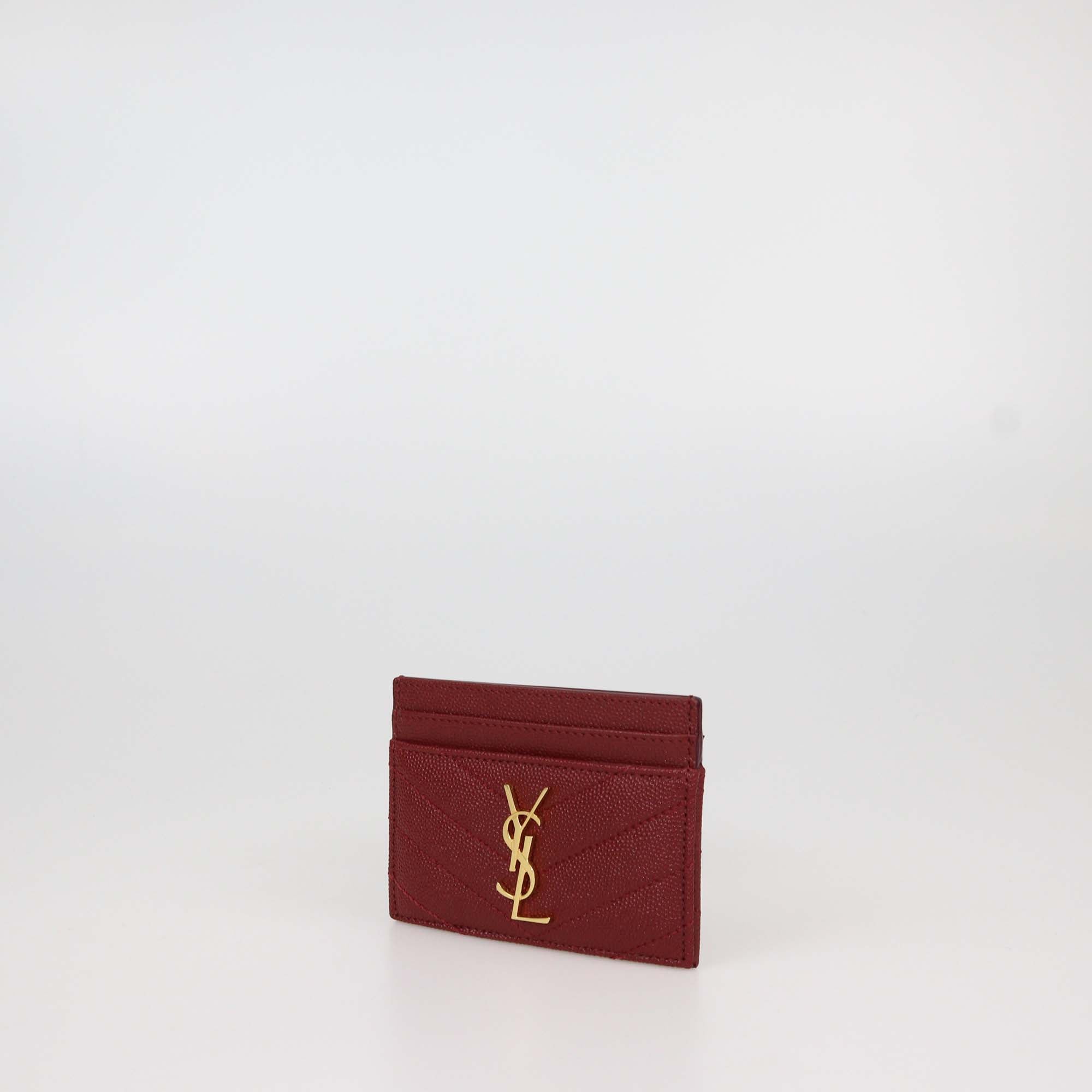 Saint Laurent Red Matelasse Leather Cassandre Card Holder