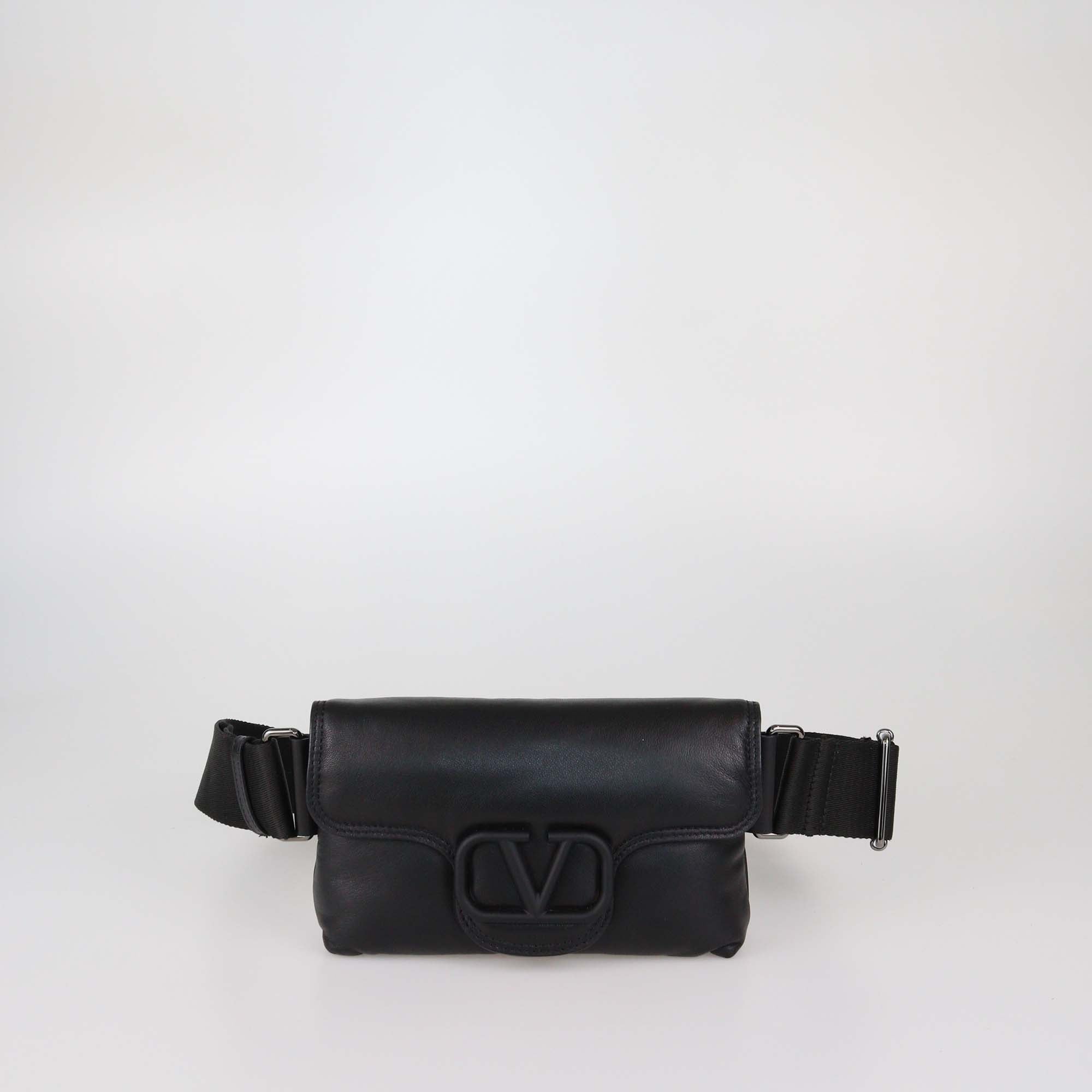 Valentino Black Padded Leather Logo Belt Bag/Crossbody bag